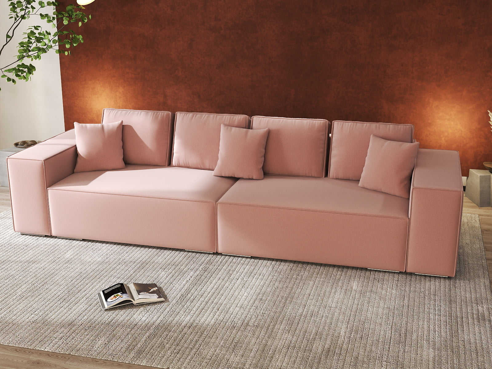 Canapea extensibilă dumonde cu ladă de depozitare si sezut confortabil din spuma HR, Dream Royal Roz 310x100 cm Fabrica