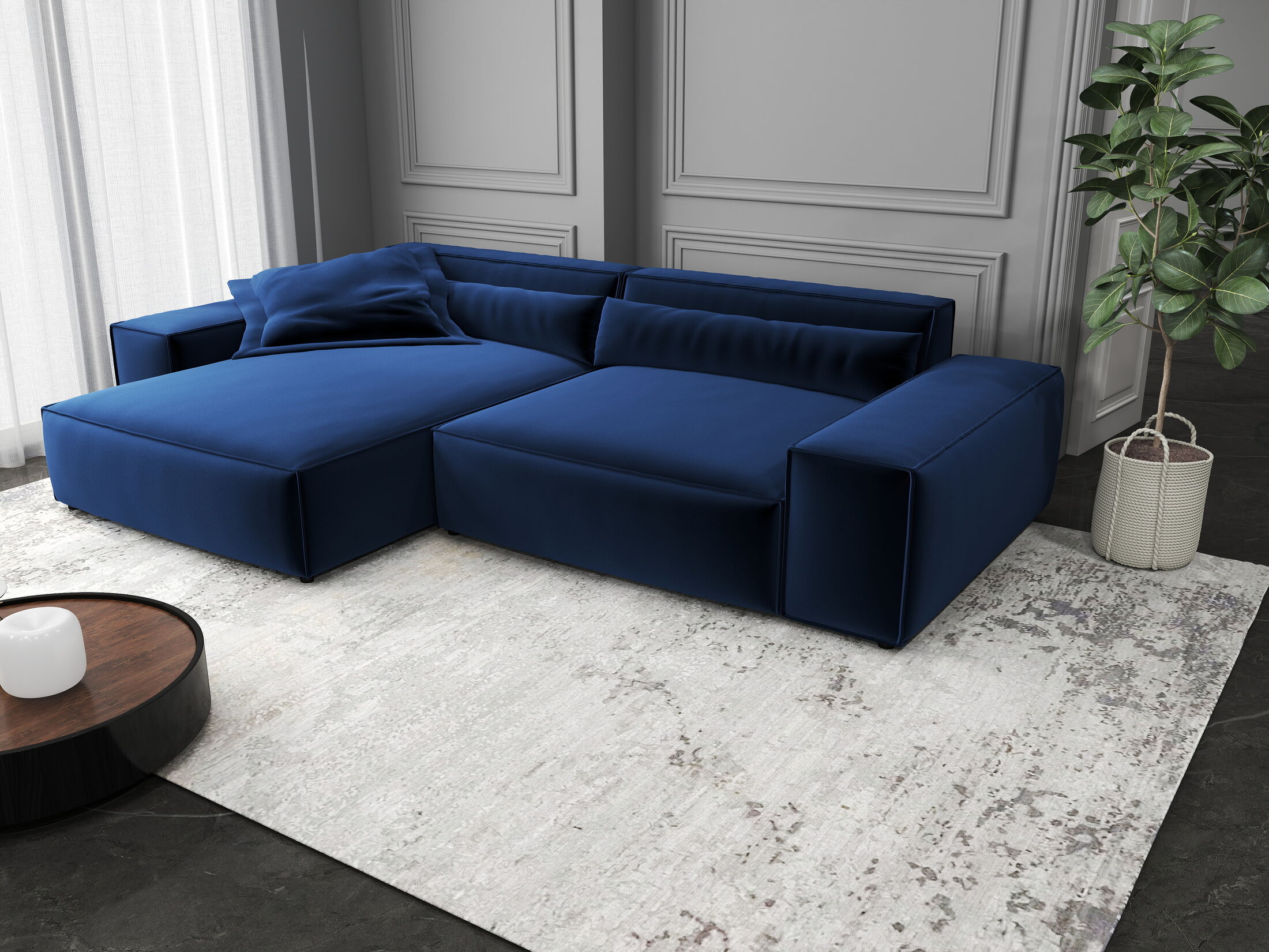 Colțar dumonde cu șezut confortabil din spumă HR, Marvelo Royal Albastru Navy 264x175 cm