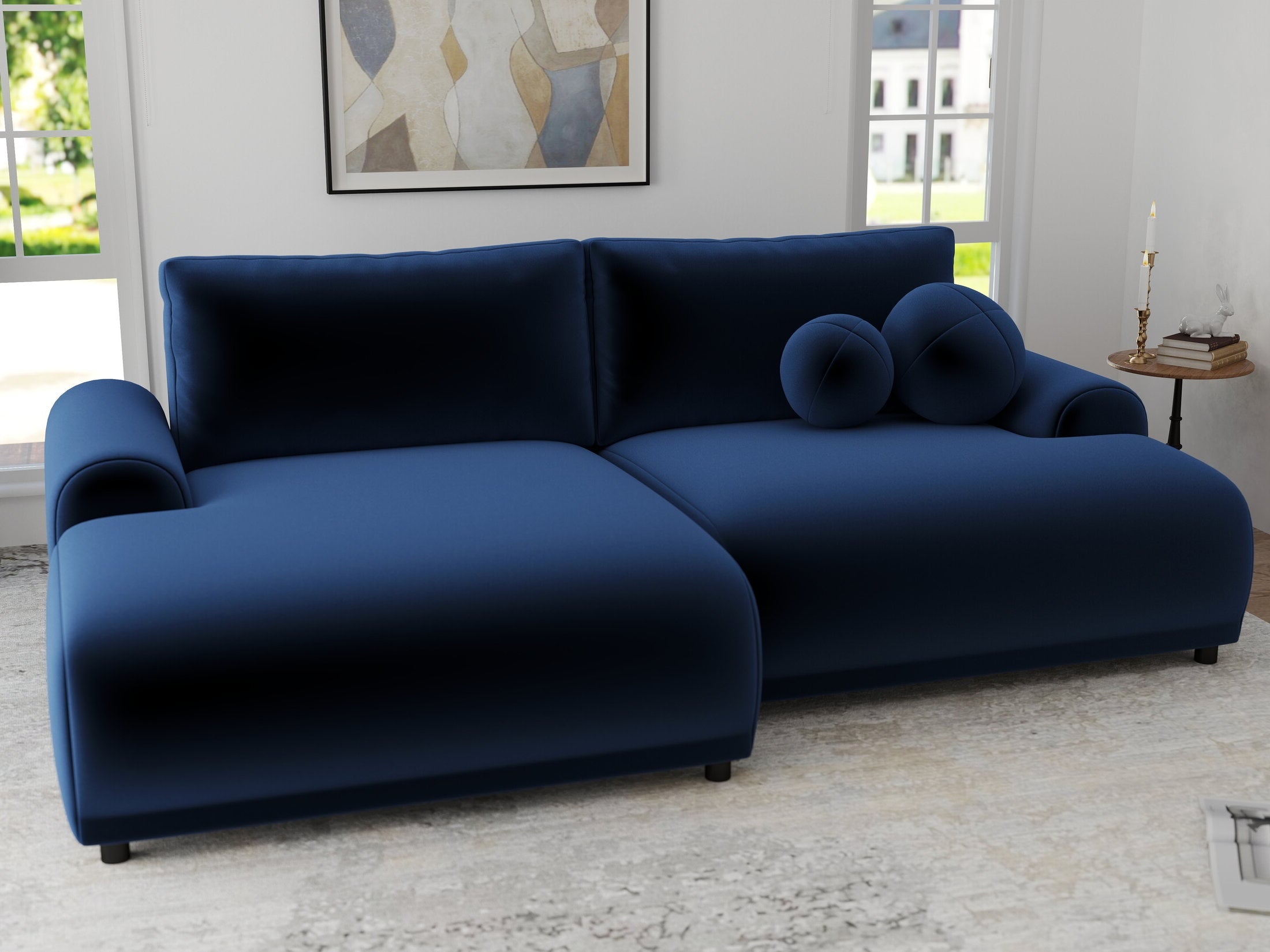 Colțar extensibil dumonde cu ladă de depozitare și șezut confortabil din spumă HR, Carlo Royal Albastru Navy 240x145 cm