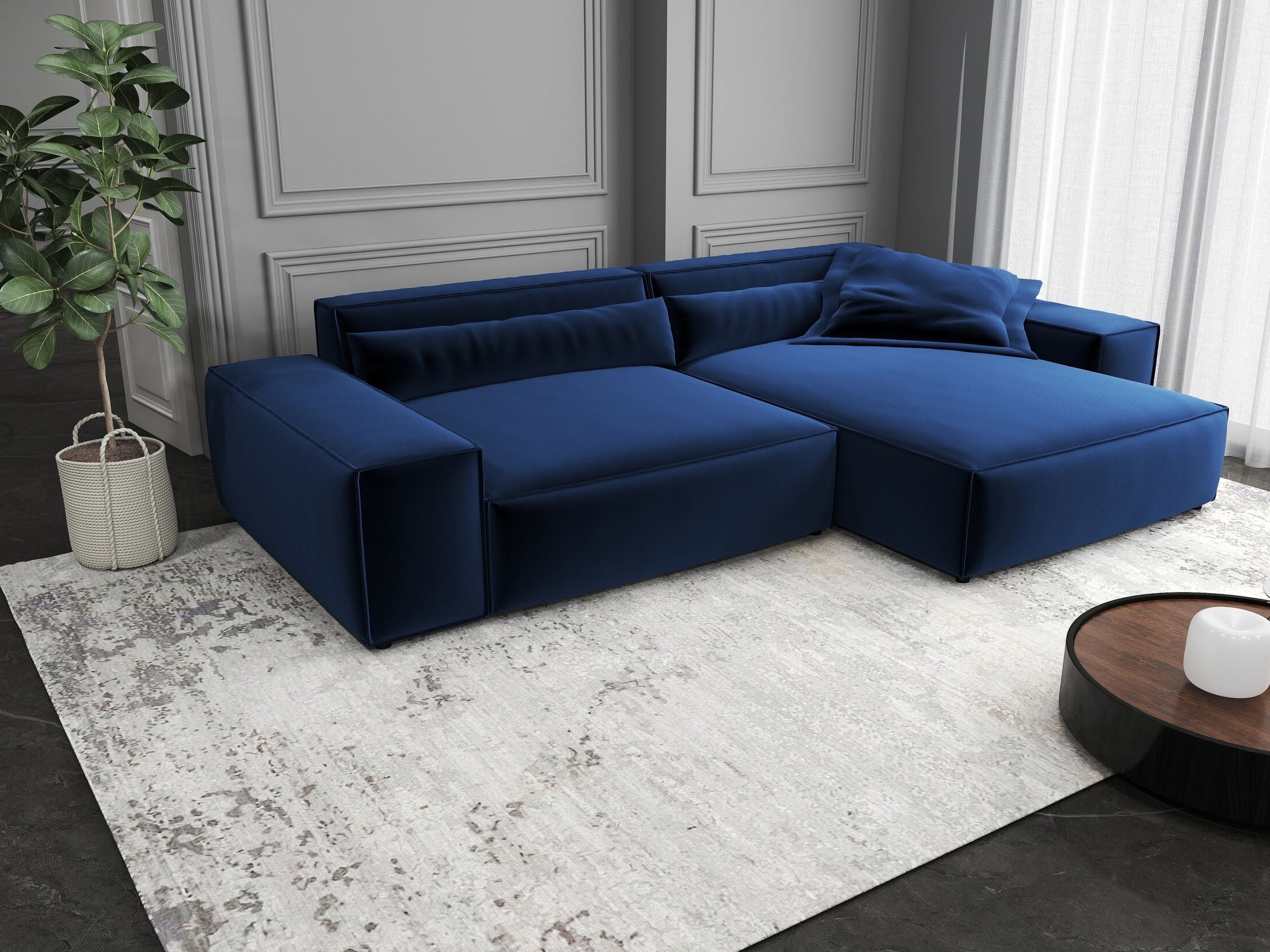 Colțar dumonde cu șezut confortabil din spumă HR, Marvelo Royal Albastru Navy 264x175 cm II