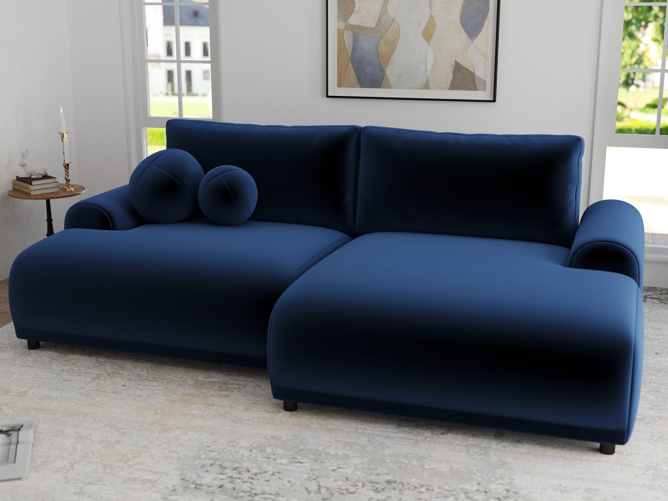 Colțar extensibil dumonde cu ladă de depozitare și șezut confortabil din spumă HR, Carlo Royal Albastru Navy 240x145 cm II