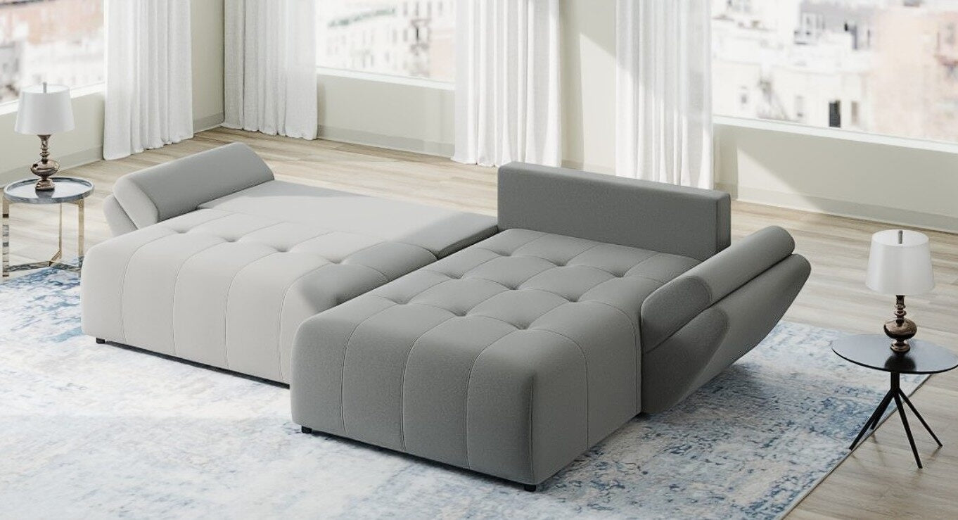 Colțar extensibil dumonde cu ladă de depozitare si sezut confortabil din spuma HR, Berlin Royal Gri 280x185 cm II