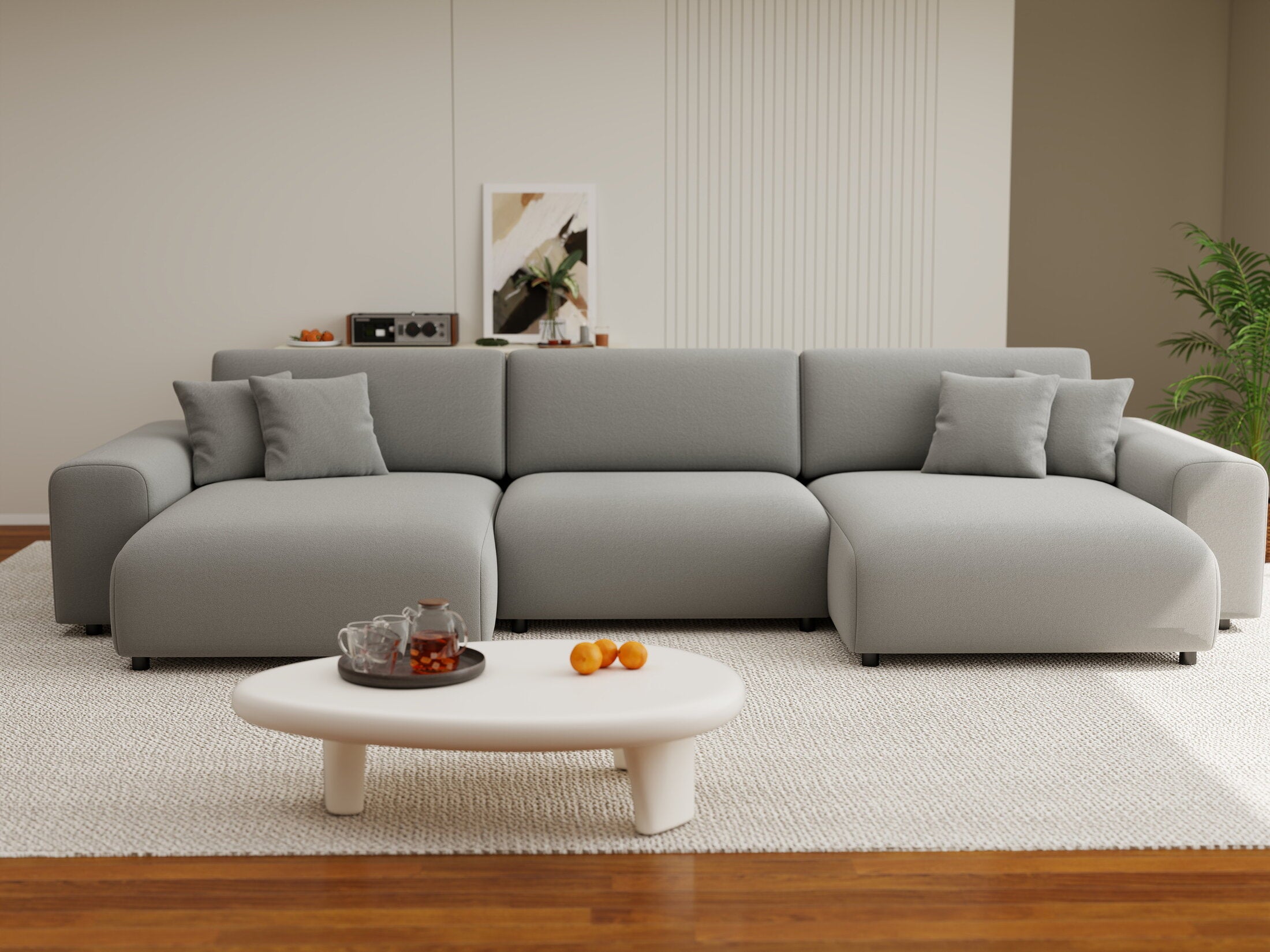 Colțar extensibil dumonde cu ladă de depozitare si sezut confortabil din spuma HR, Sarina U Royal Gri 350x168 cm