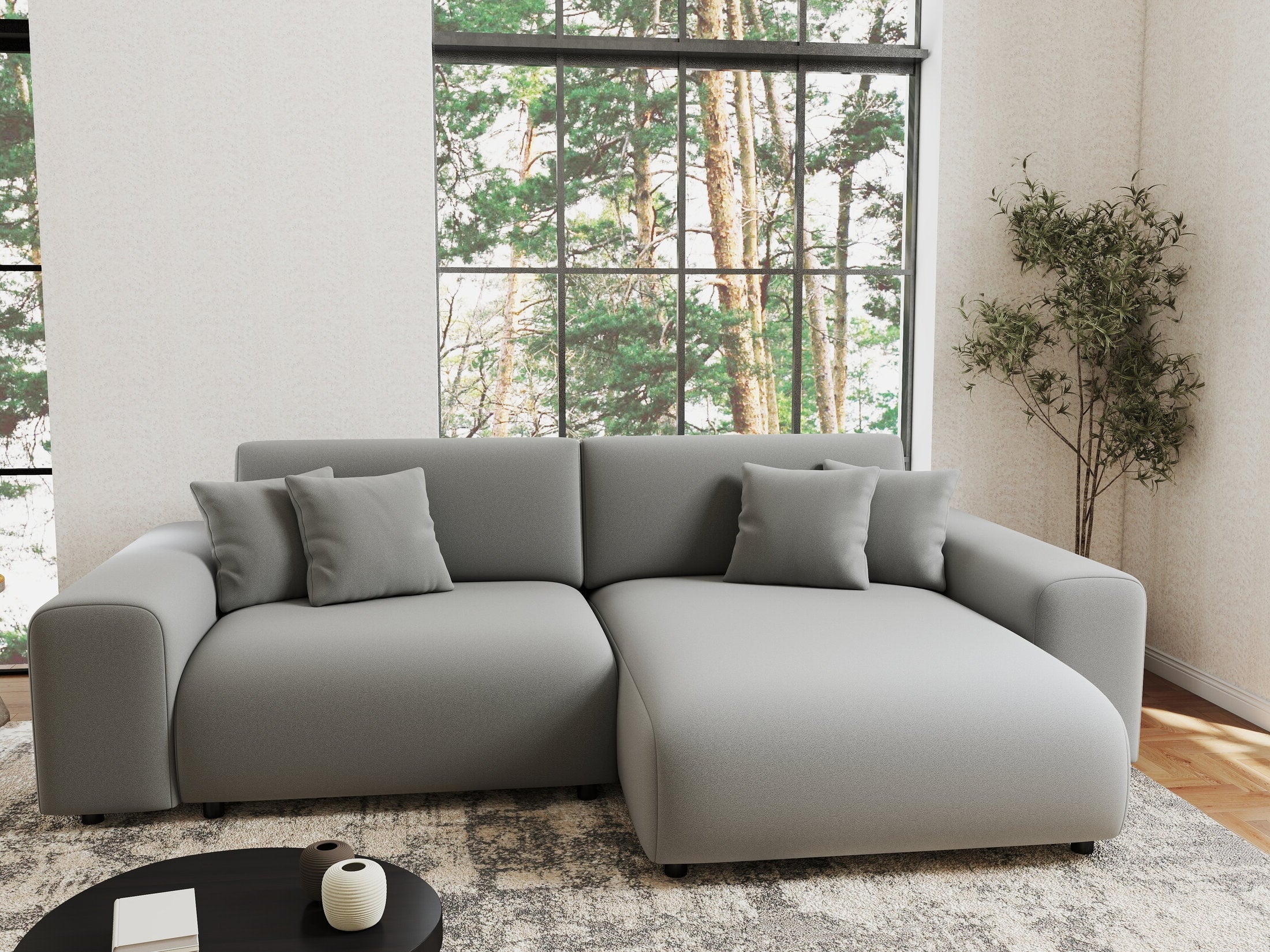 Colțar extensibil dumonde cu ladă de depozitare si sezut confortabil din spuma HR, Sarina Royal Gri 255x168 cm II