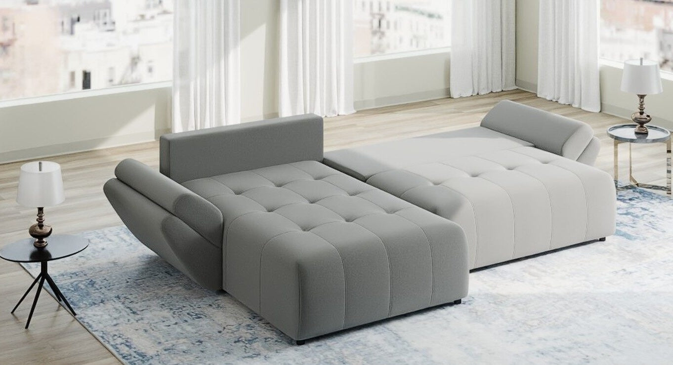 Colțar extensibil dumonde cu ladă de depozitare si sezut confortabil din spuma HR, Berlin Royal Gri 280x185 cm