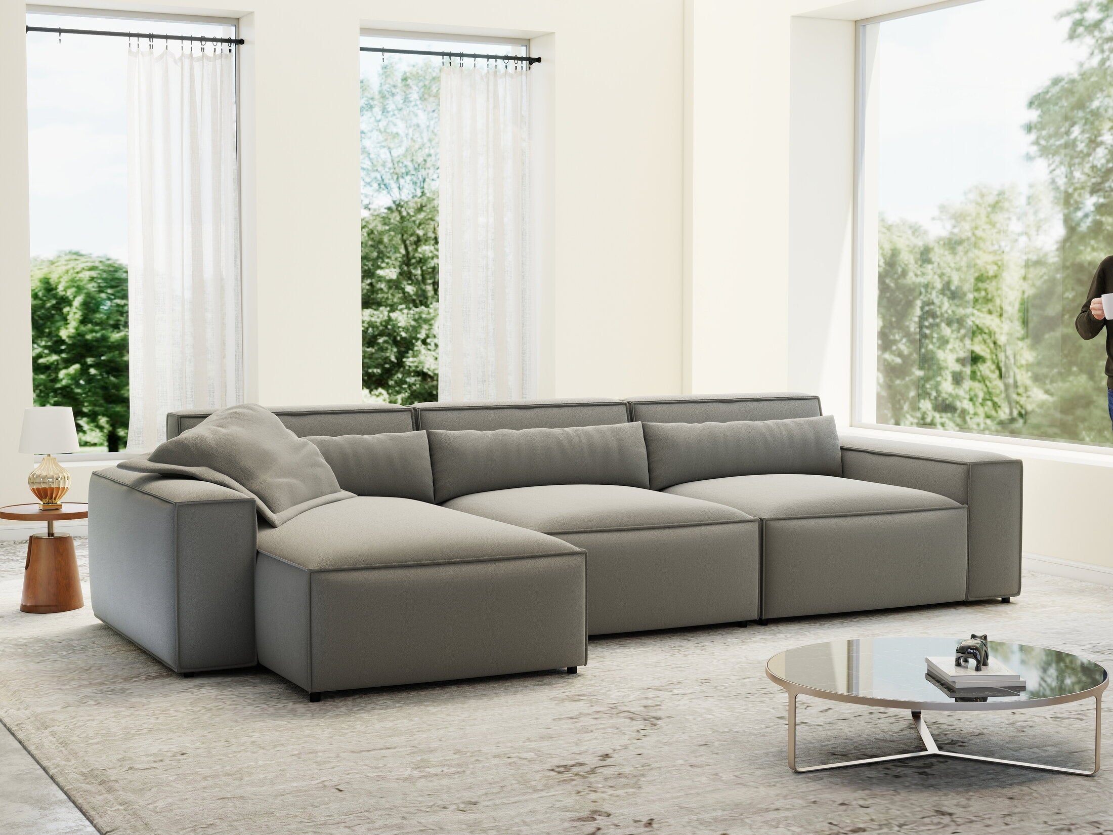 Colțar dumonde cu sezut confortabil din spuma HR, Marvelo XL Royal Gri 366x175 cm