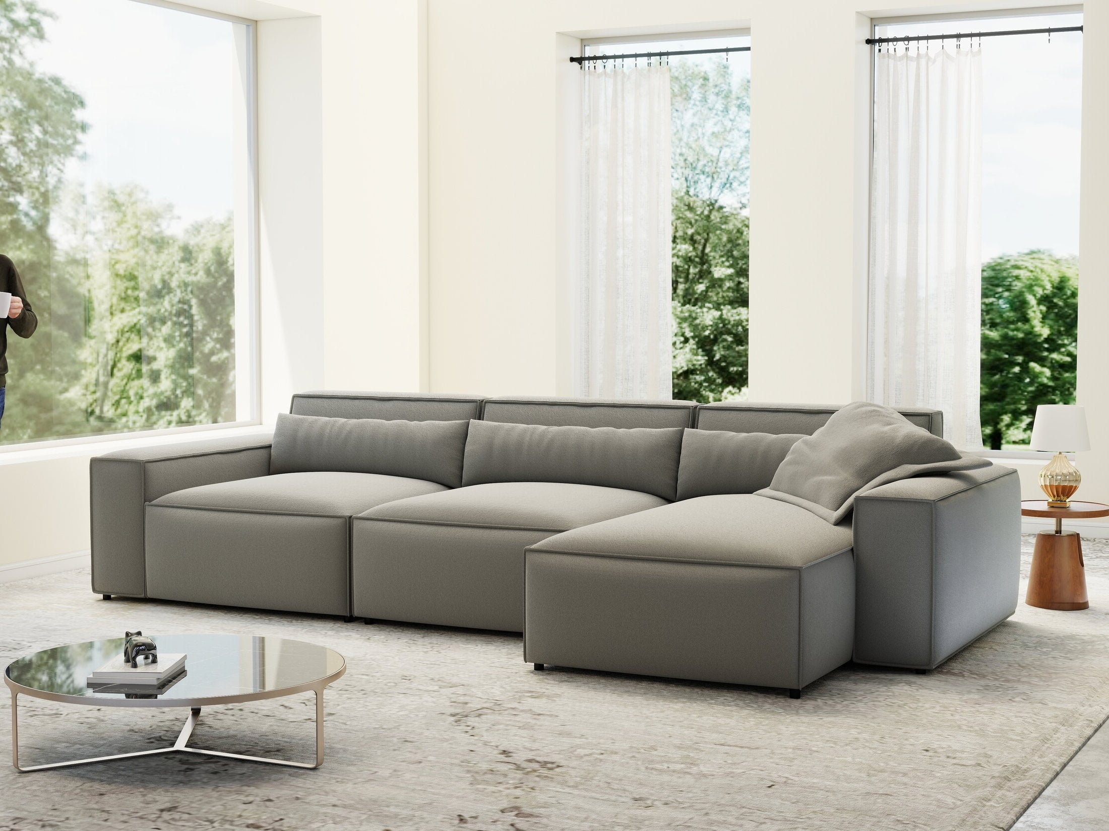 Colțar dumonde cu sezut confortabil din spuma HR, Marvelo XL Royal Gri 366x175 cm II