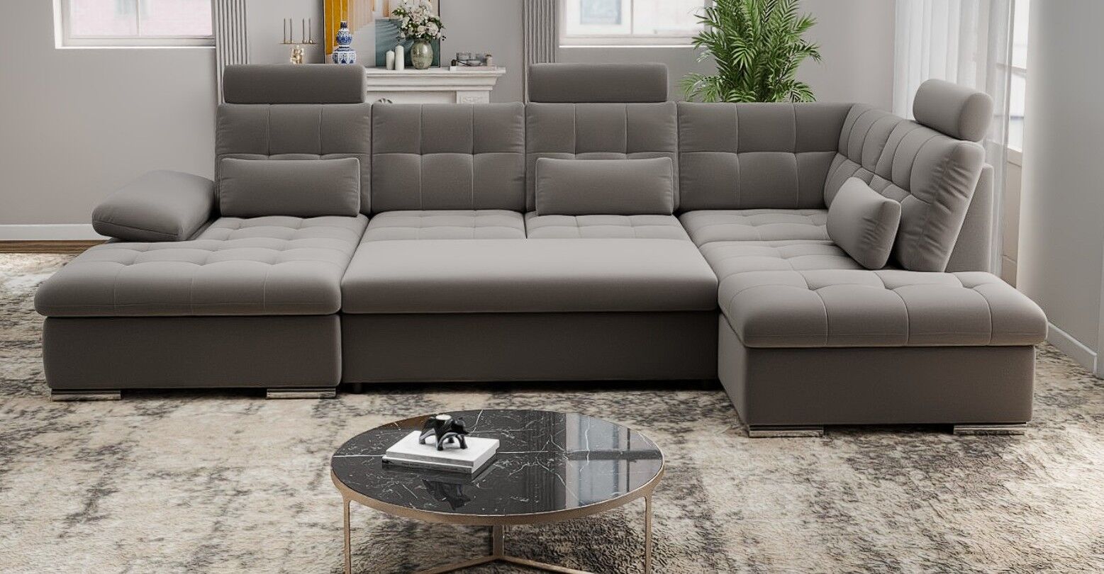 Colțar extensibil dumonde cu ladă de depozitare și șezut confortabil din spumă HR, Merkur U Royal Antracit 324x218 cm