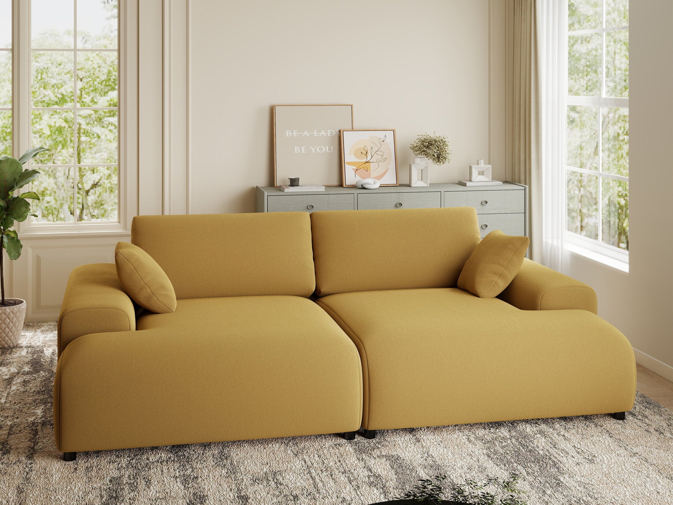 Canapea dumonde cu sezut confortabil din spuma HR, Hudson Royal Mustar 237x144 cm