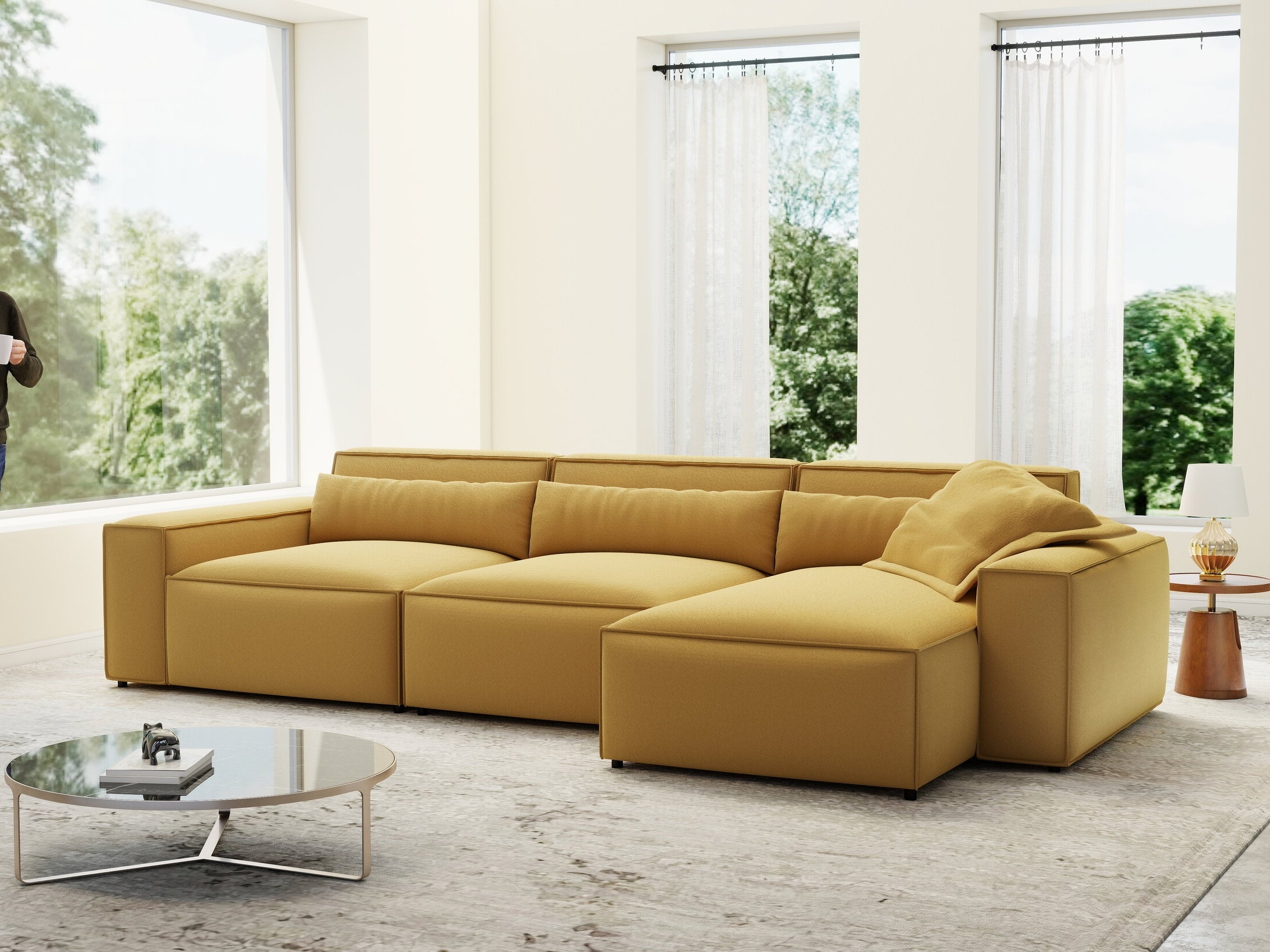 Colțar dumonde cu sezut confortabil din spuma HR, Marvelo XL Royal Mustar 366x175 cm II