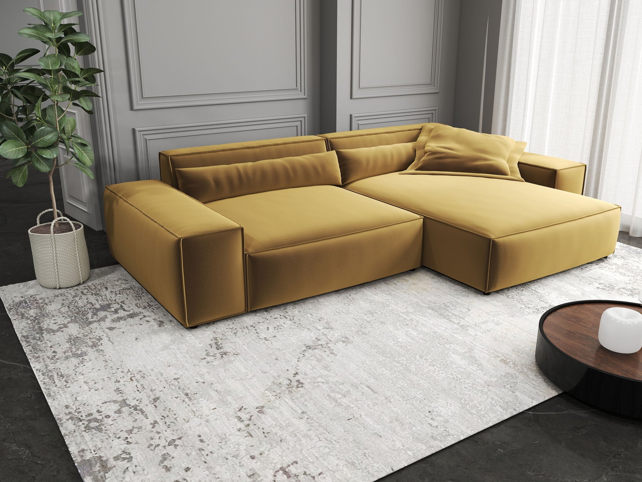 Colțar dumonde cu șezut confortabil din spumă HR, Marvelo Royal Mustar 264x175 cm II