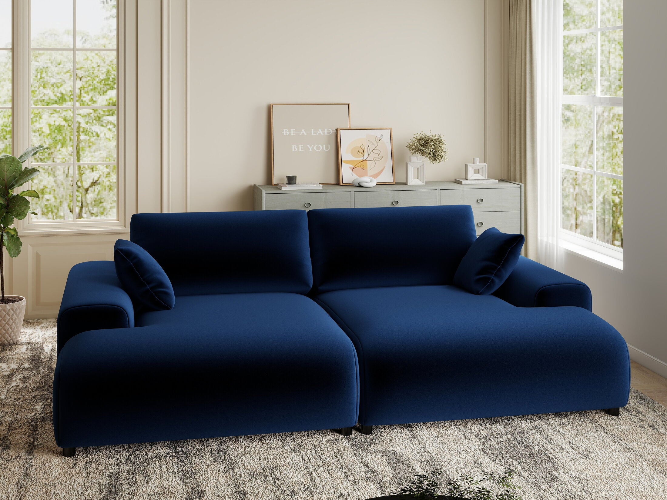 Canapea dumonde cu sezut confortabil din spuma HR, Hudson Royal Albastru Navy 237x144 cm