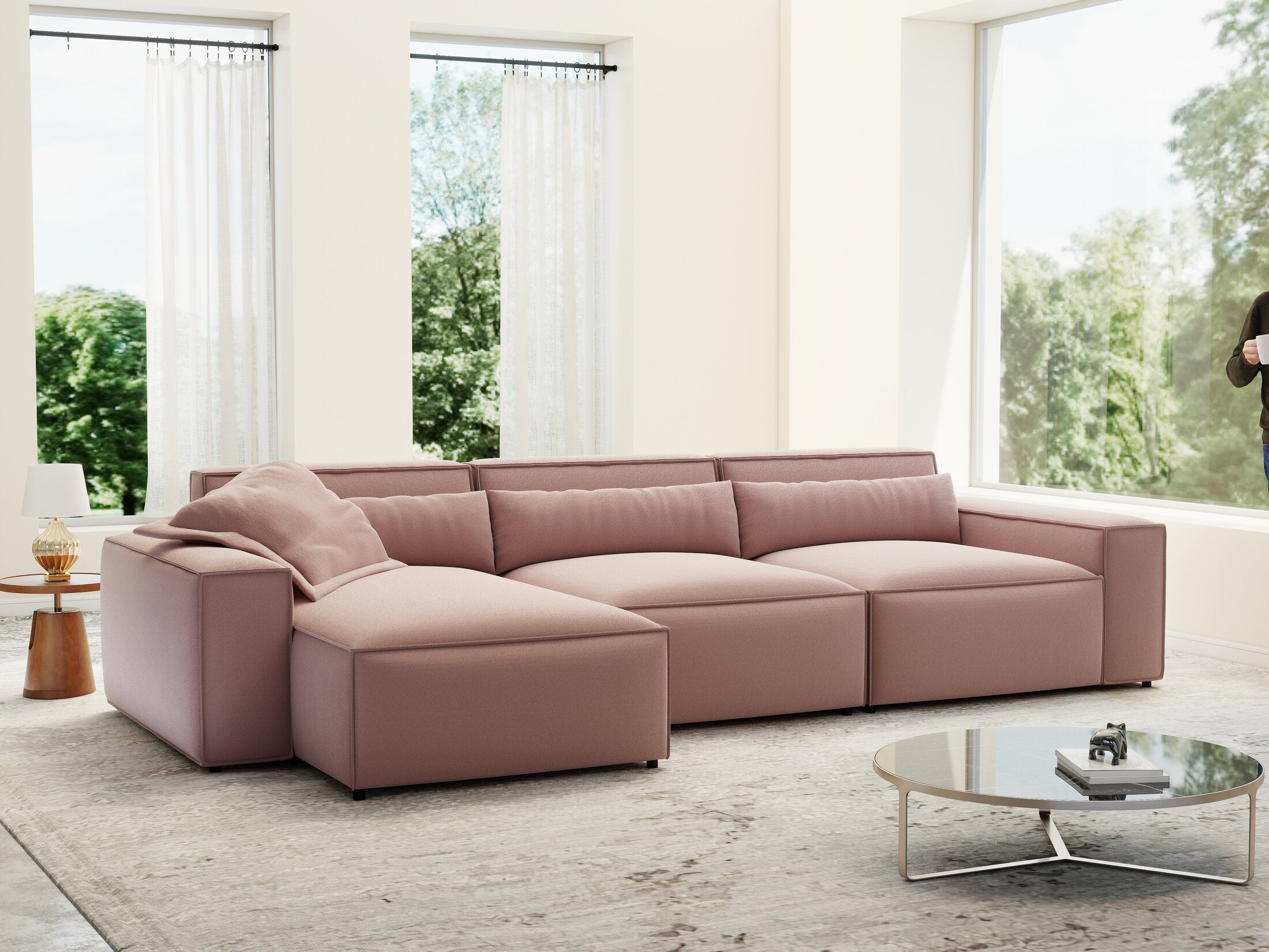 Colțar dumonde cu sezut confortabil din spuma HR, Marvelo XL Royal Roz 366x175 cm