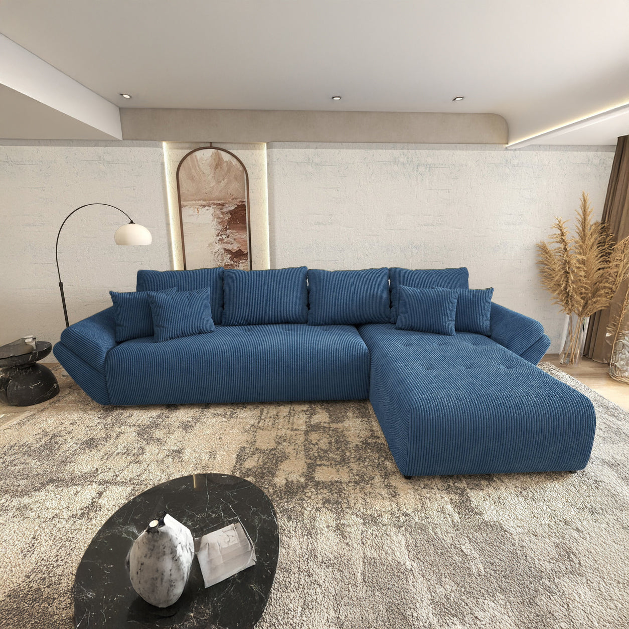 Colțar extensibil dumonde cu ladă de depozitare si sezut confortabil din spuma HR, Berlin XL Zoom Blue 350x185 cm II