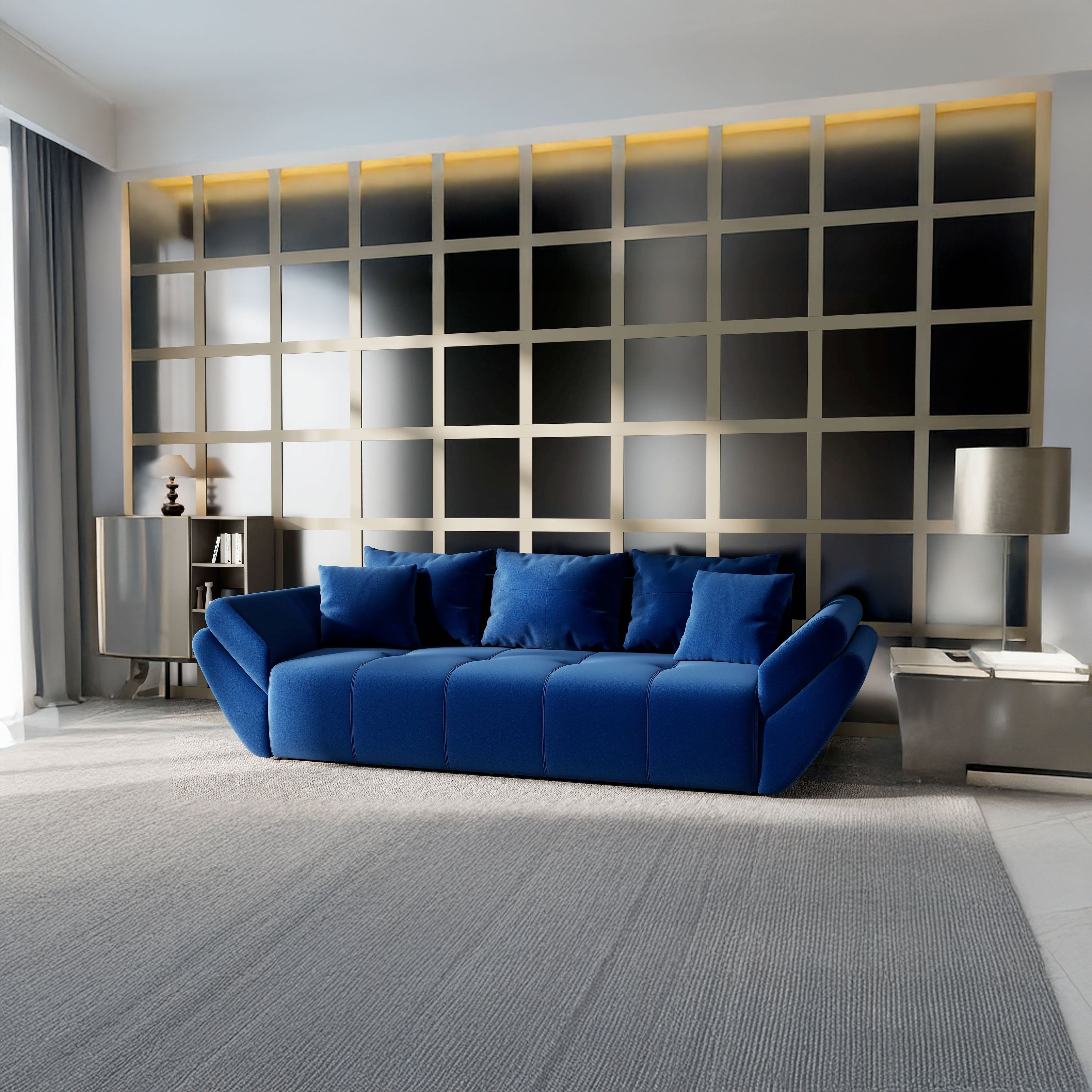 Canapea extensibilă dumonde cu ladă de depozitare si sezut confortabil din spuma HR, Berlin Royal Blue 250x100 cm Fabrica