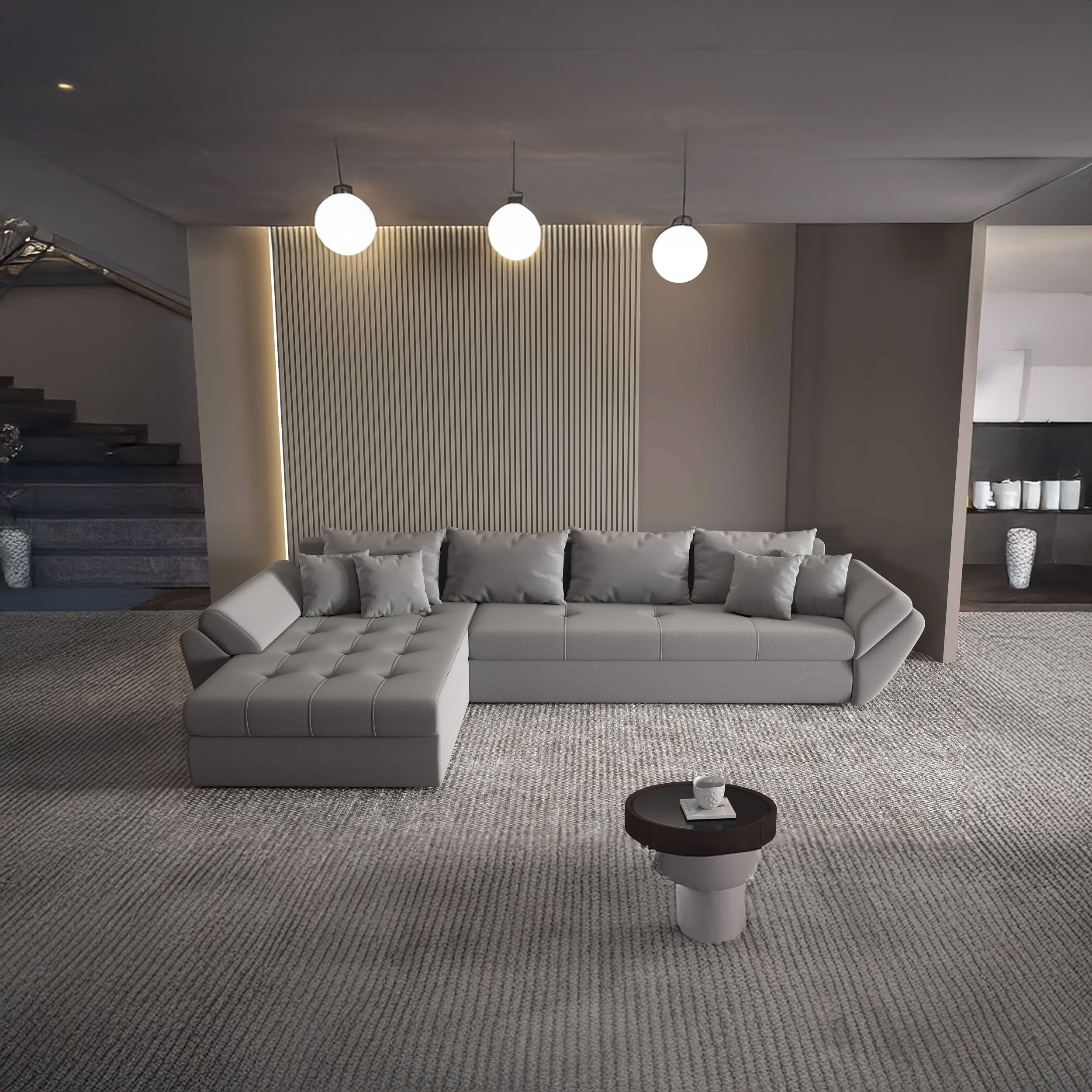 Colțar extensibil dumonde cu ladă de depozitare si sezut confortabil din spuma HR, Loana XL Royal Antracit 335x185 cm Fabrica