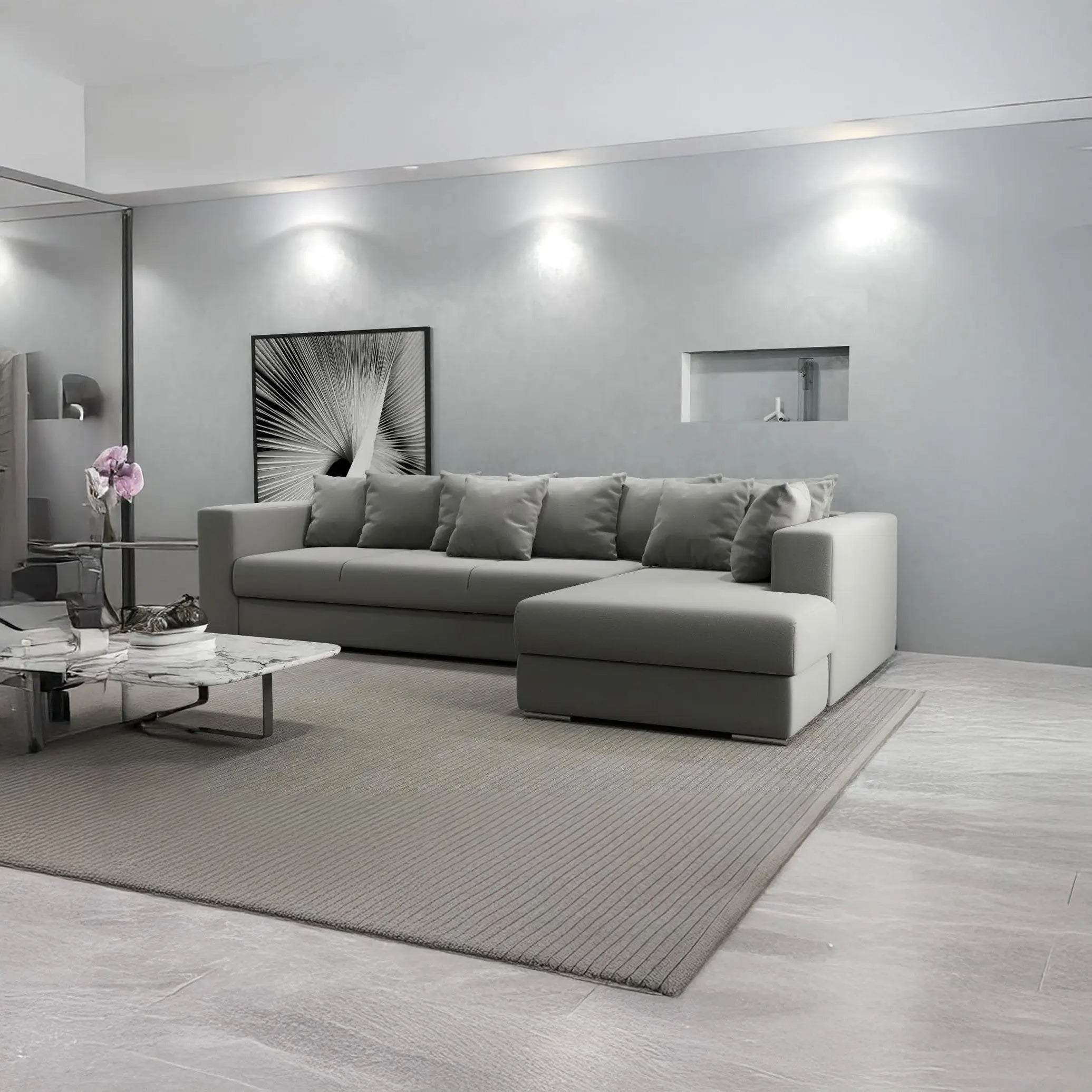 Colțar extensibil dumonde cu ladă de depozitare si sezut confortabil din spuma HR, Gloria Royal Grey II 320x183 cm Fabrica