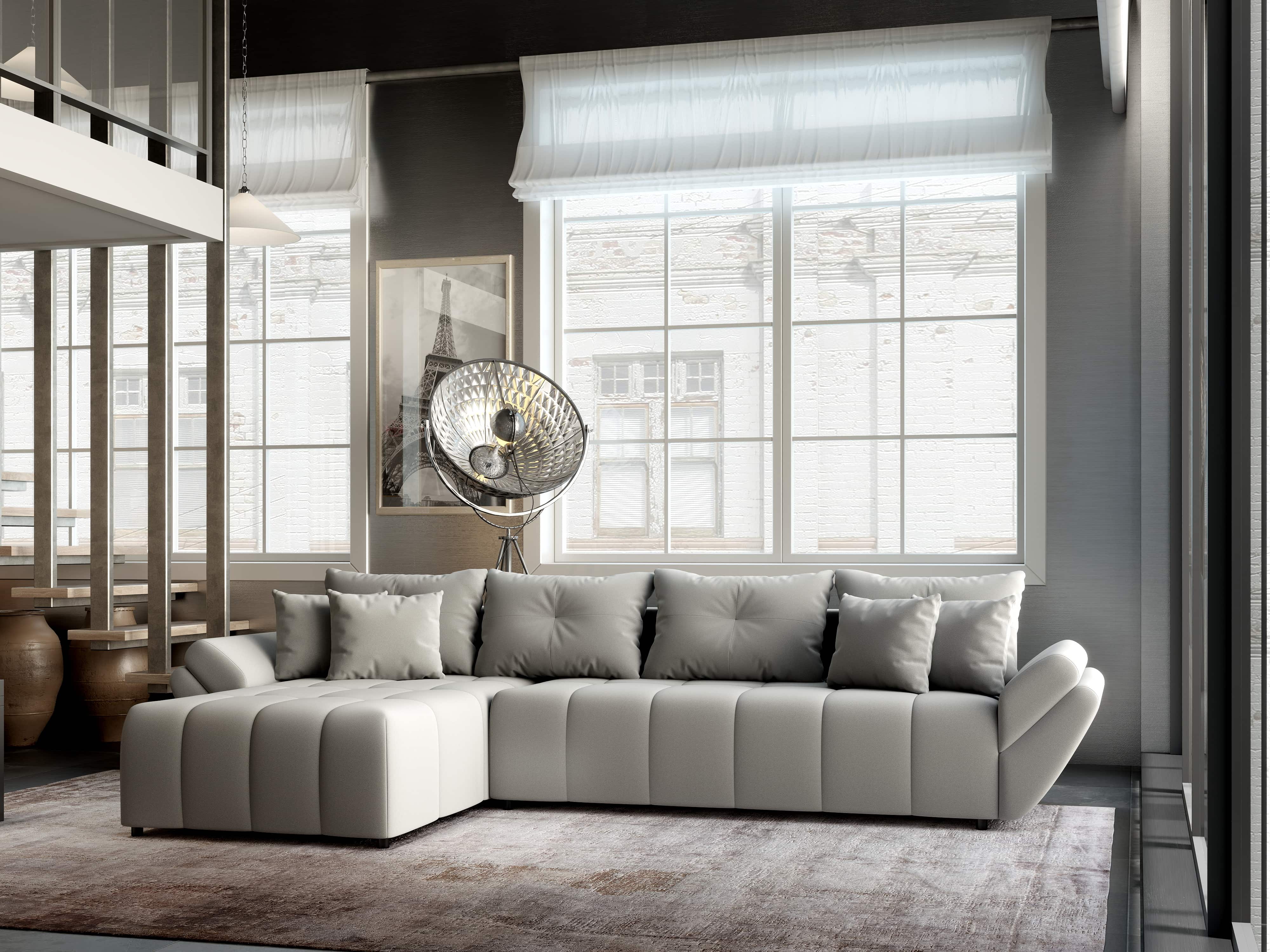 Colțar extensibil dumonde cu ladă de depozitare si sezut confortabil din spuma HR, Berlin XL Royal Gri 350x185 cm Fabrica