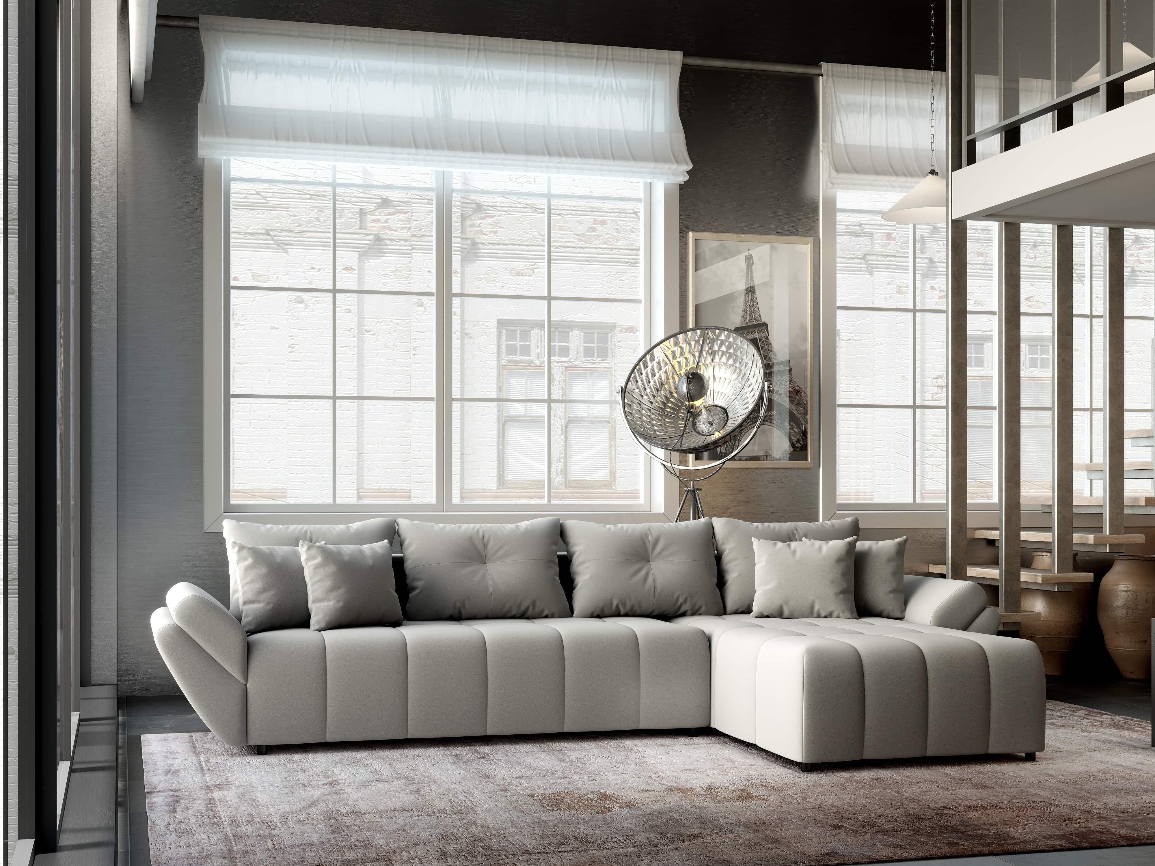 Colțar extensibil dumonde cu ladă de depozitare si sezut confortabil din spuma HR, Berlin XL Royal Gri 350x185 cm II Fabrica