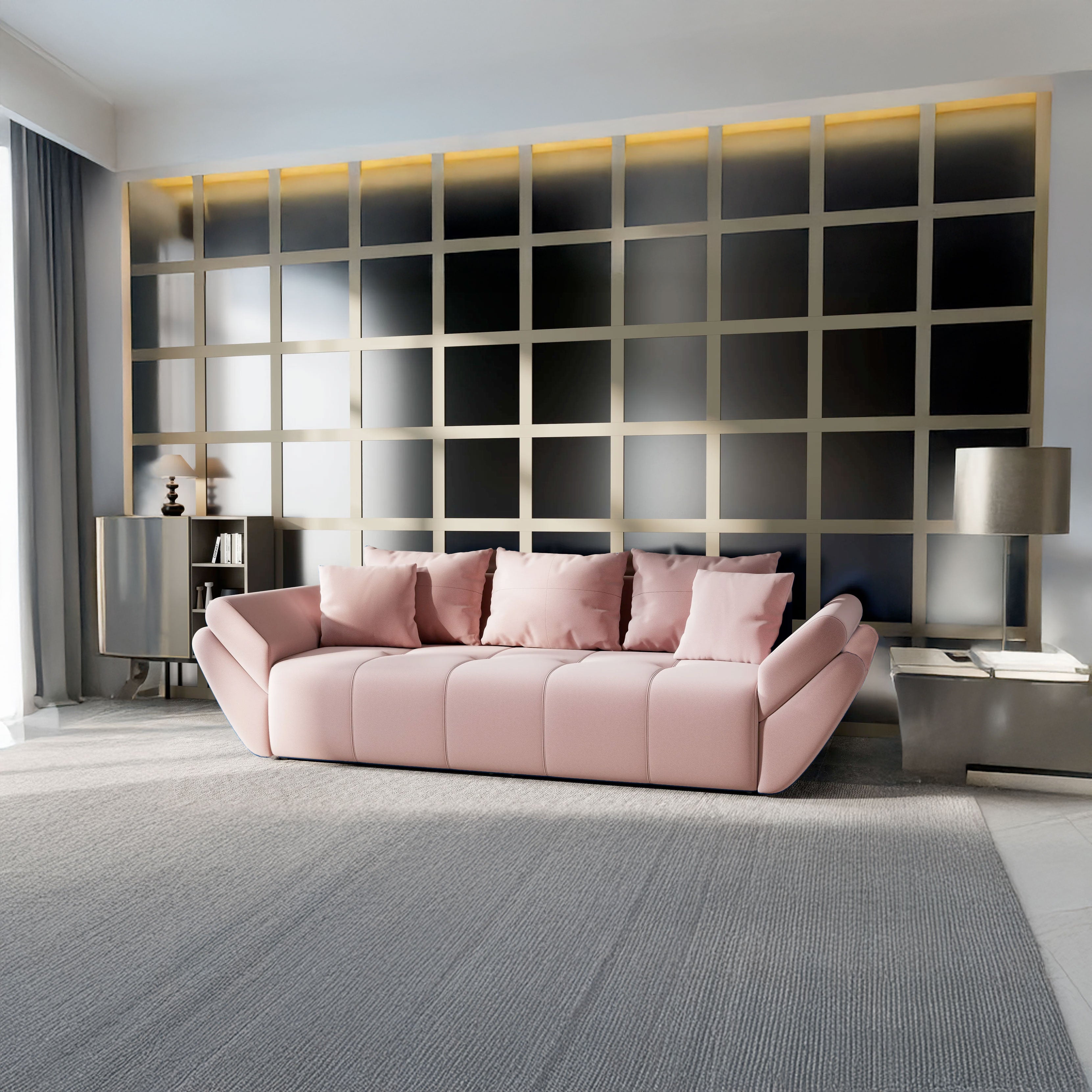 Canapea extensibilă dumonde cu ladă de depozitare si sezut confortabil din spuma HR, Berlin Royal Pink 250x100 cm Fabrica