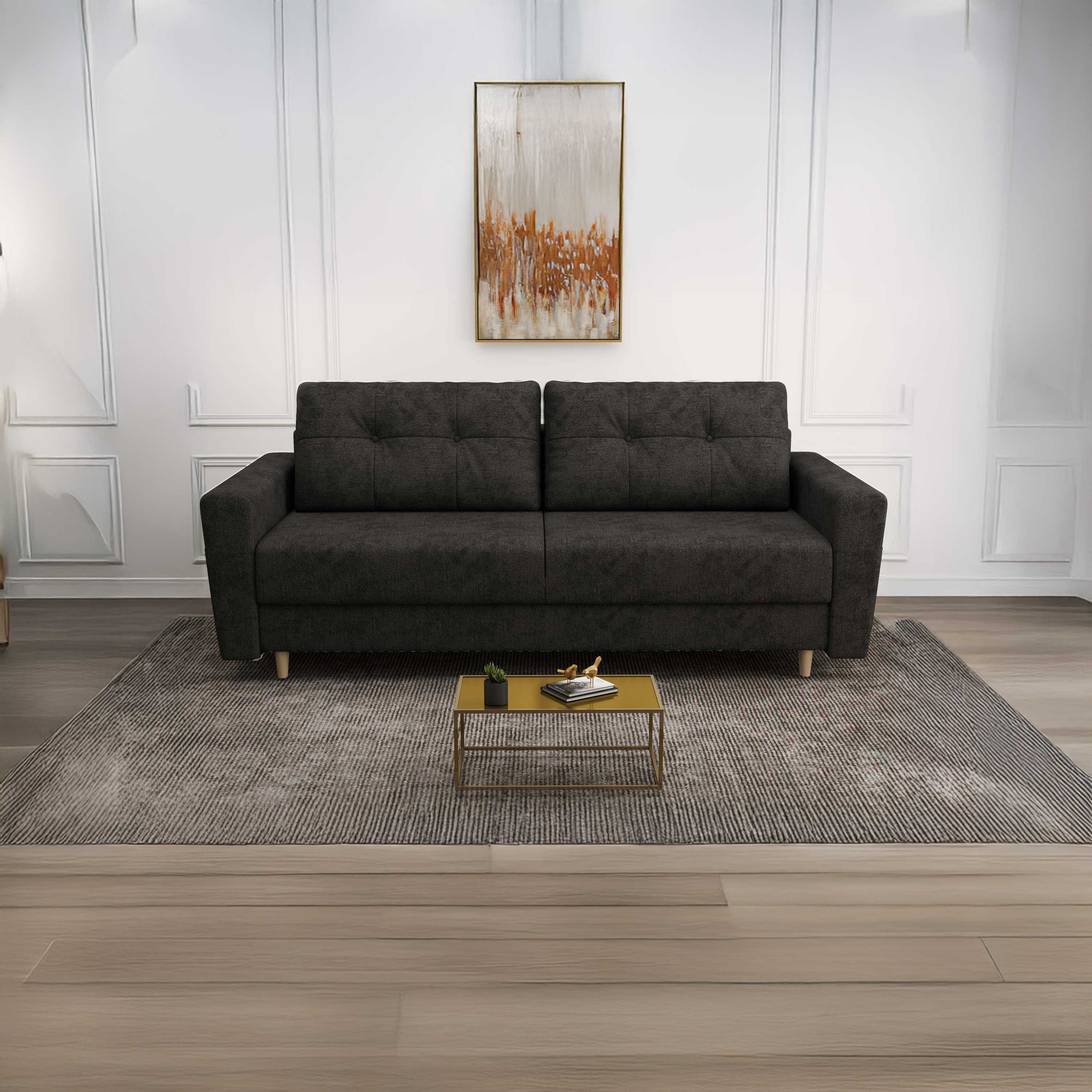 Canapea extensibilă dumonde cu ladă de depozitare si sezut confortabil din spuma HR, Summer Enjoy Negru 225x100 cm