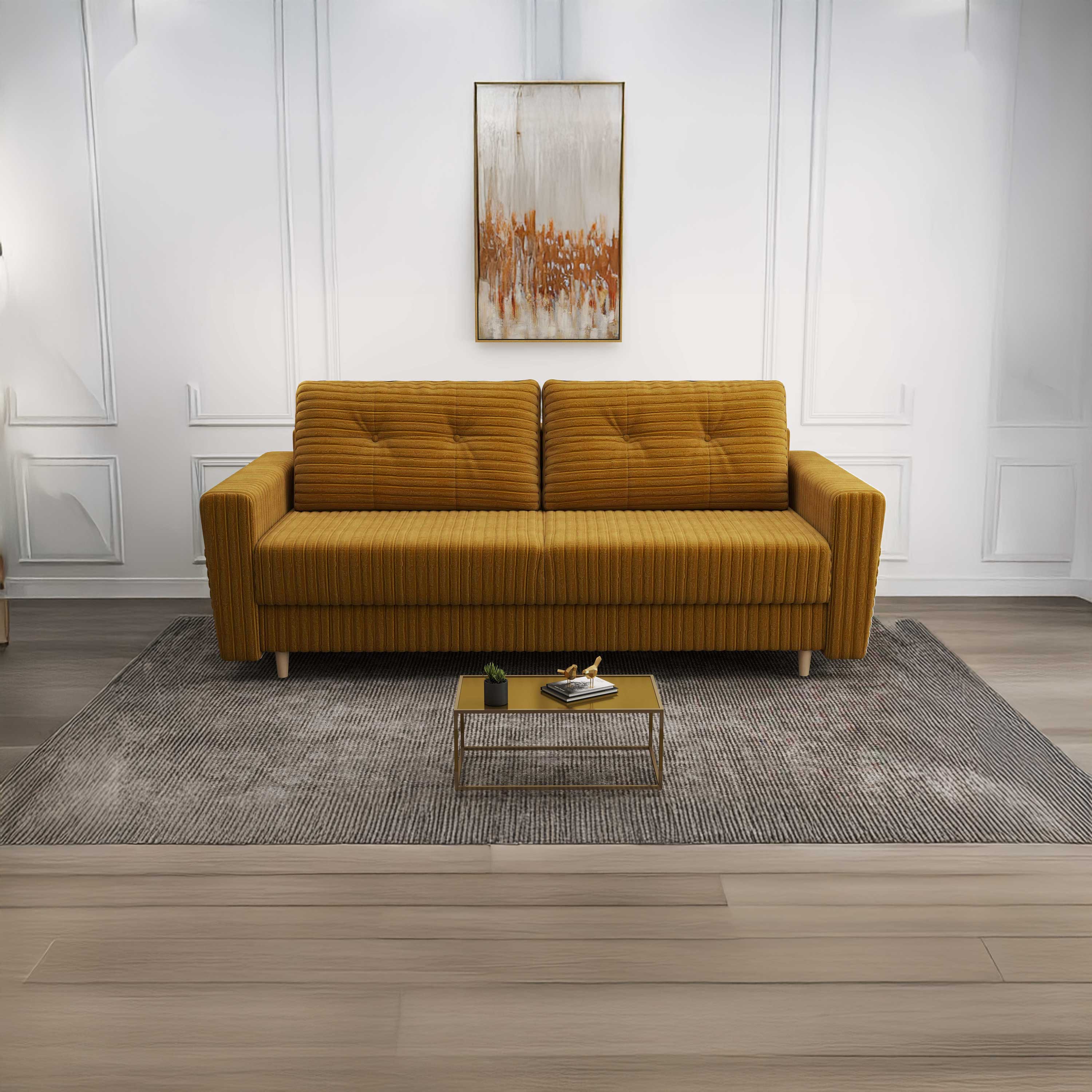 Canapea extensibilă dumonde cu ladă de depozitare si sezut confortabil din spuma HR, Summer Ambience Mustar 225x100 cm