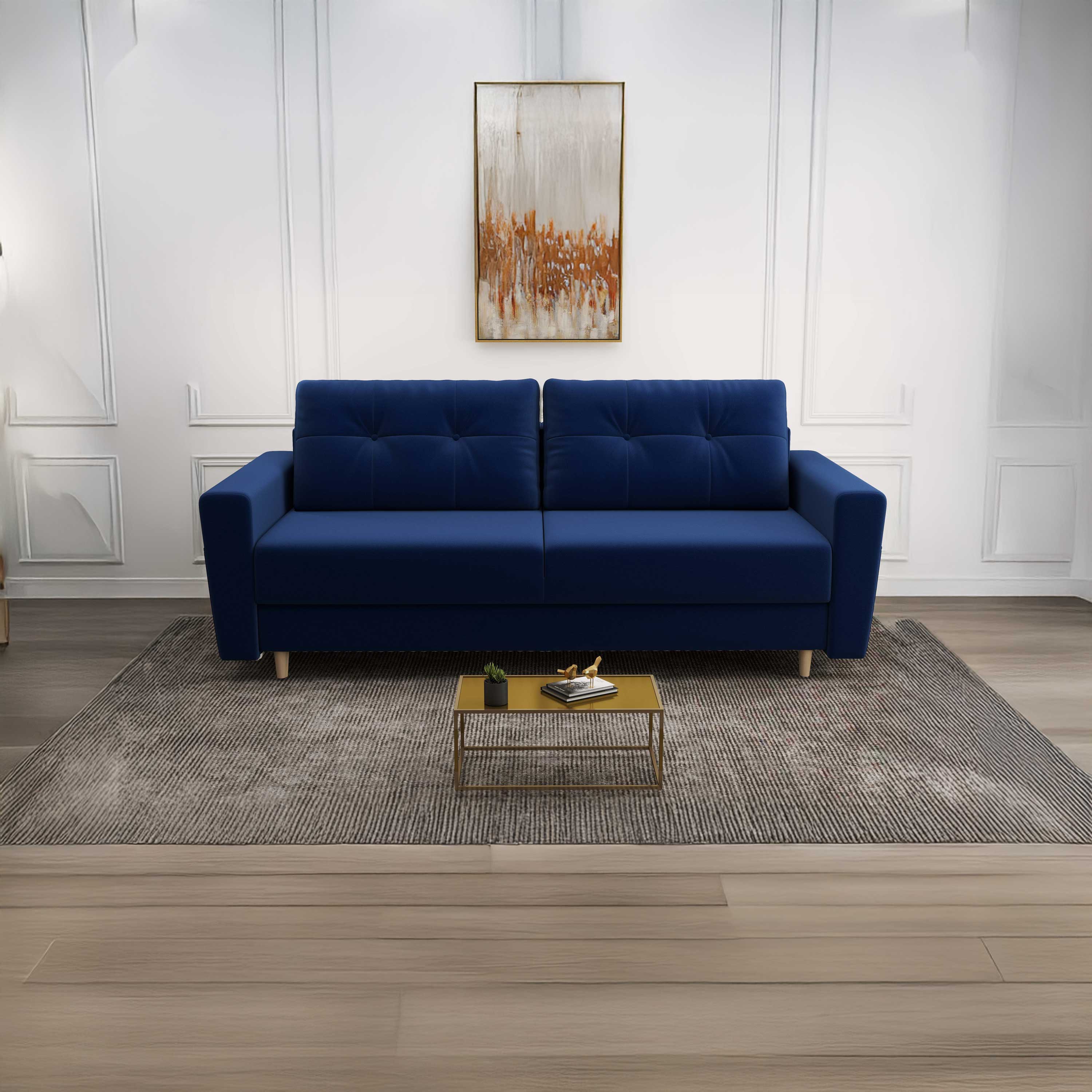Canapea extensibilă dumonde cu ladă de depozitare si sezut confortabil din spuma HR, Summer Royal Albastru 225x100 cm