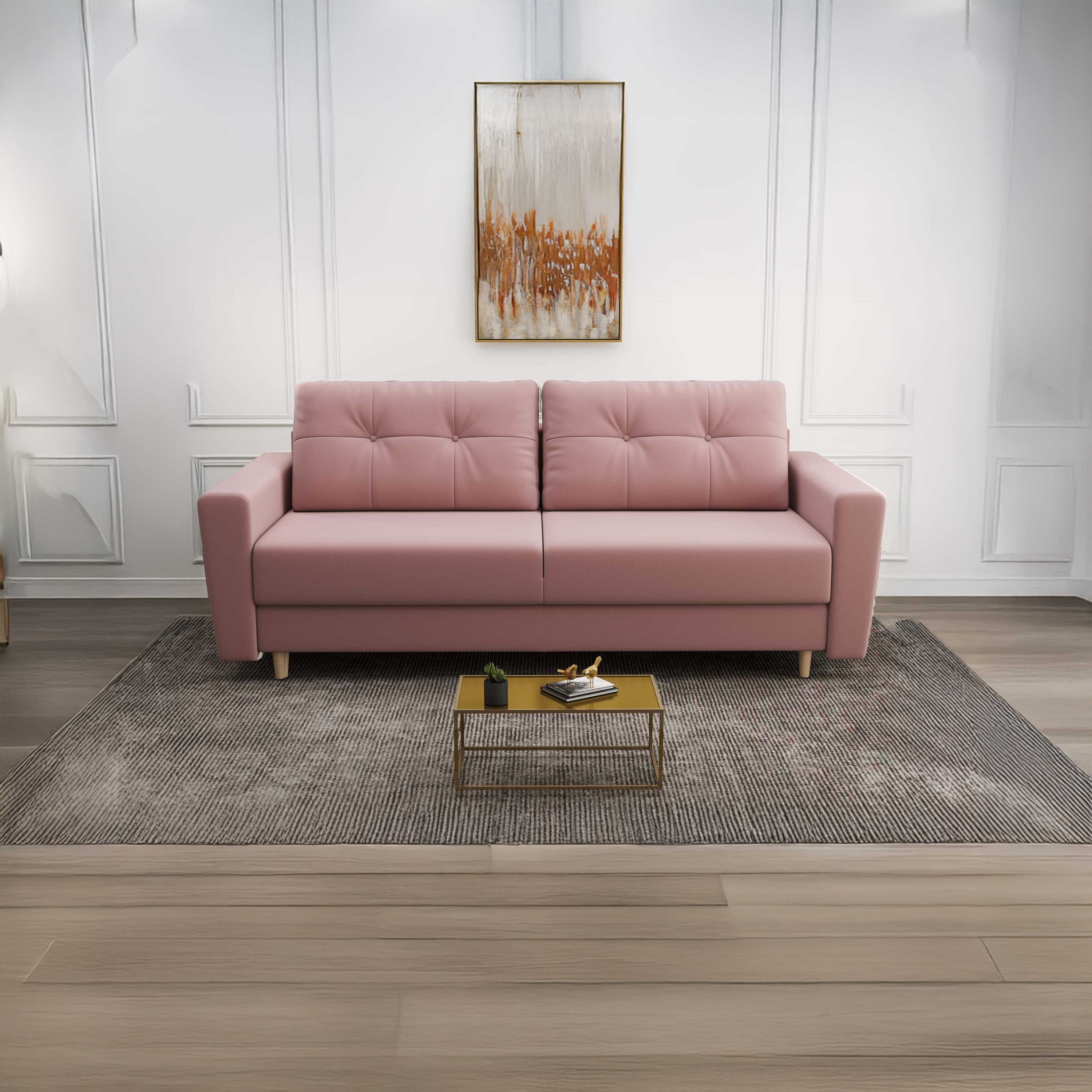Canapea extensibilă dumonde cu ladă de depozitare si sezut confortabil din spuma HR, Summer Royal Roz 225x100 cm