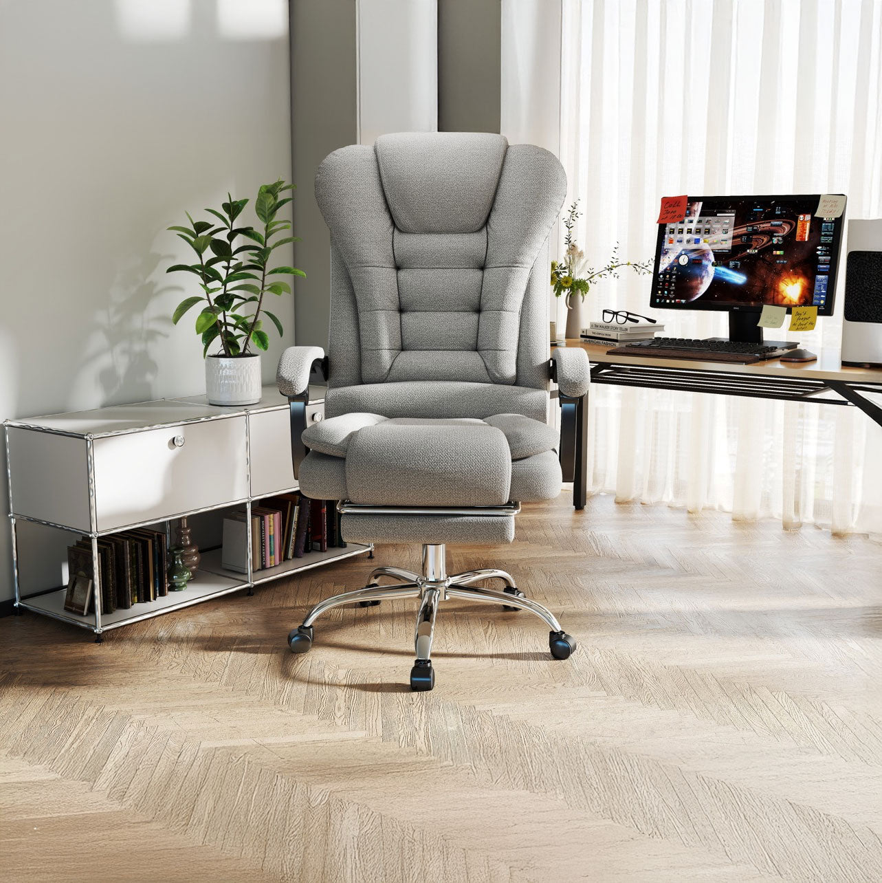 Scaun directorial Dumonde FURY, cotiere 3D, mecanism multifuncționa, suport picioare, stofa gri