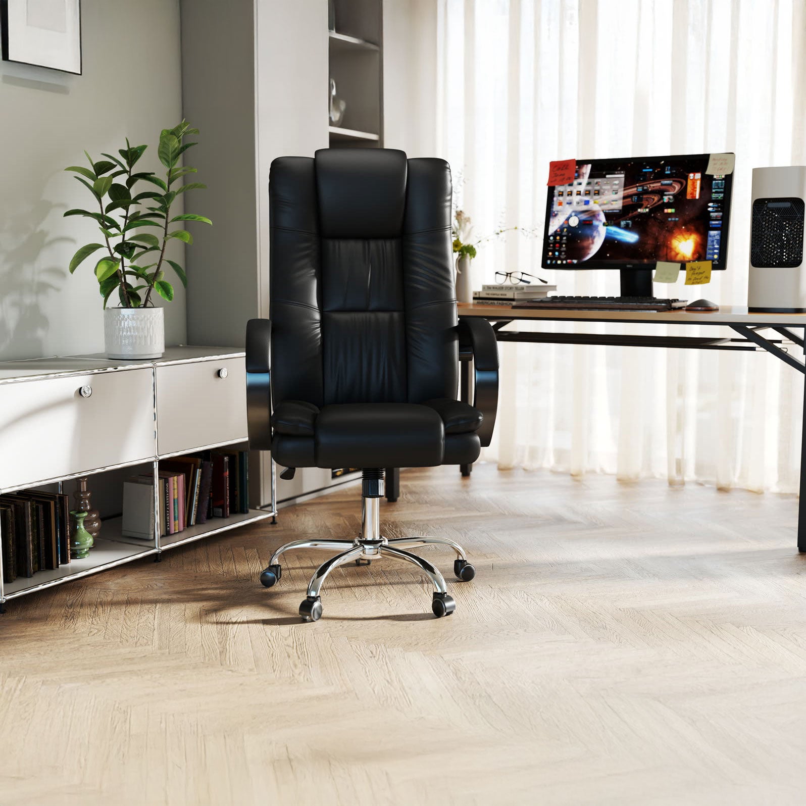 Scaun Dumonde IRONCLAD, cotiere 3D, mecanism multifuncțional, ecopiele, suport picioare, negru