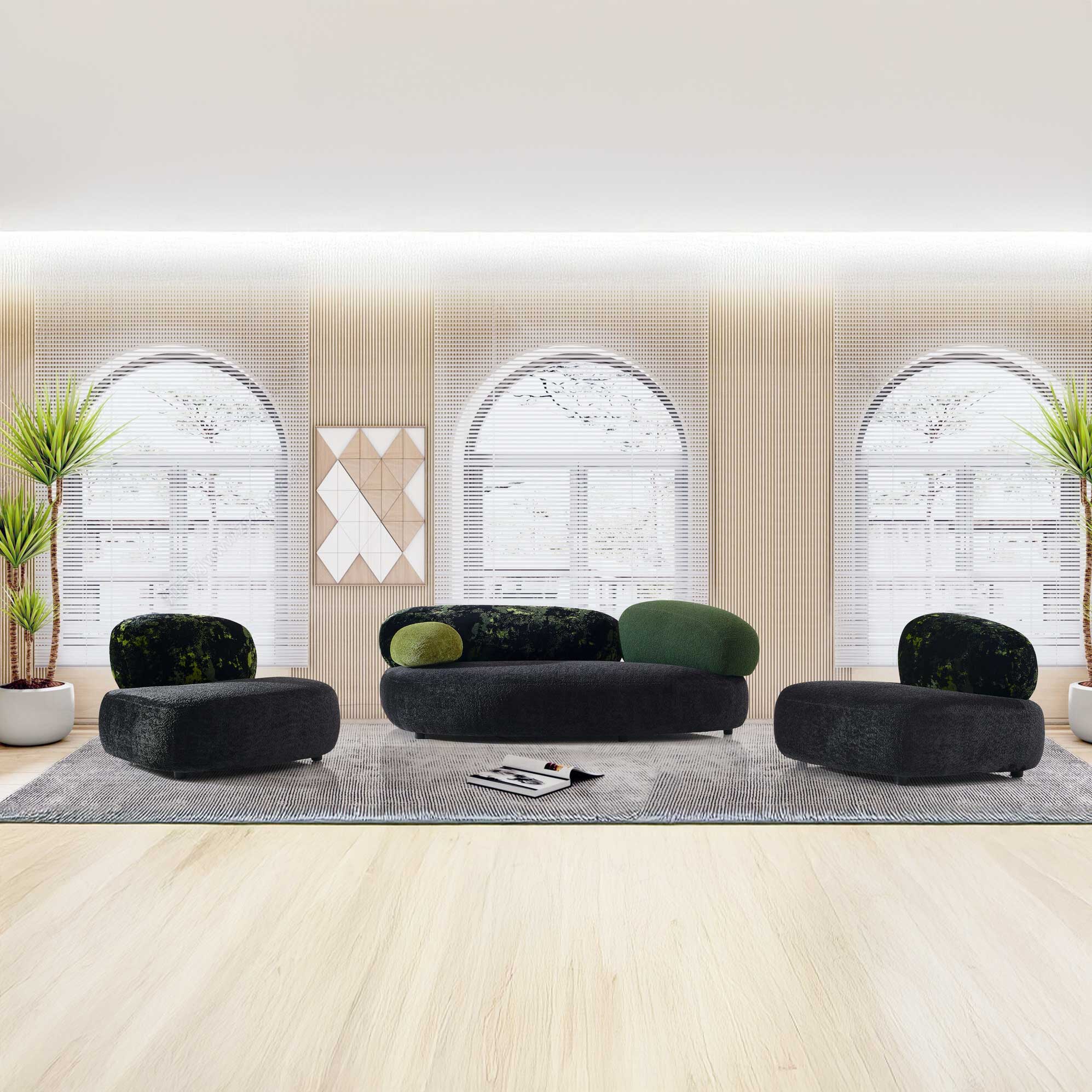 Set canapea dumonde + 2 fotolii cu sezut confortabil din spuma HR Serene 220x 134 cm