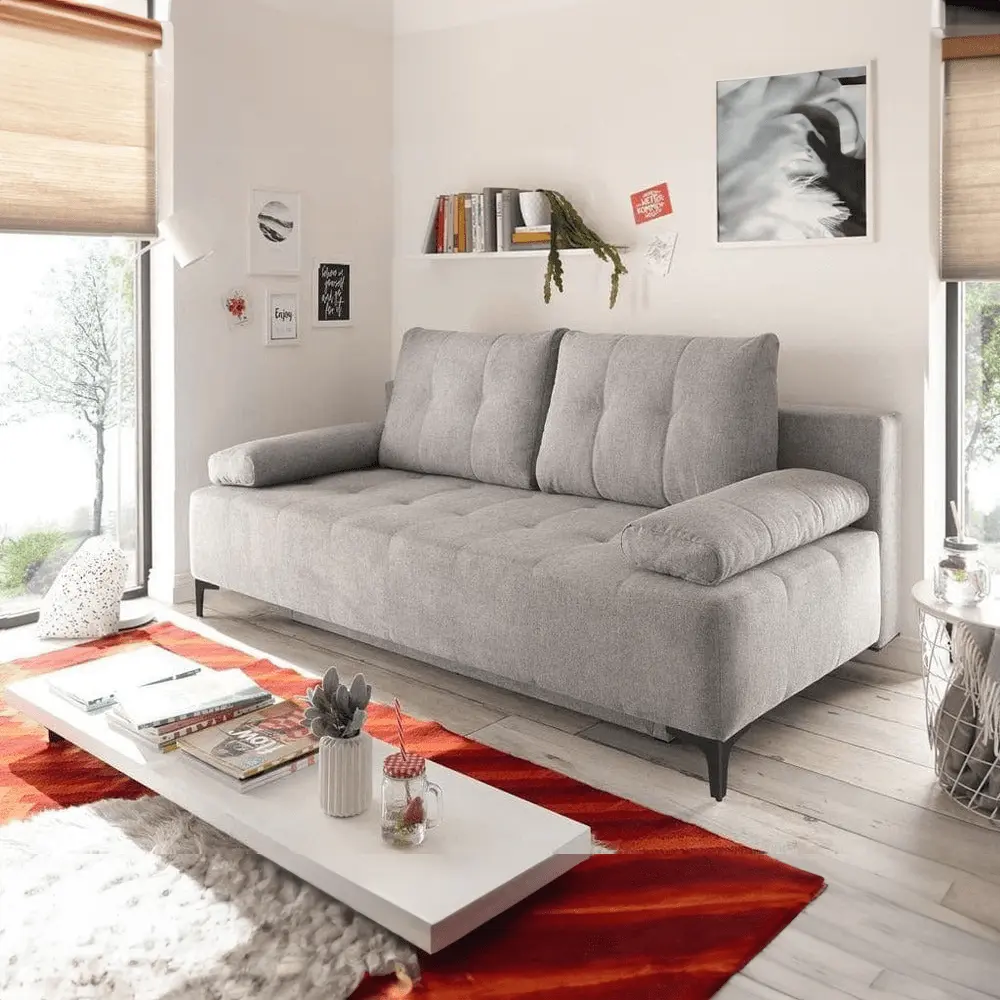 Canapea extensibilă dumonde cu ladă de depozitare si sezut confortabil din spuma HR, Candy Enjoy Silver, 200x100 cm Fabrica