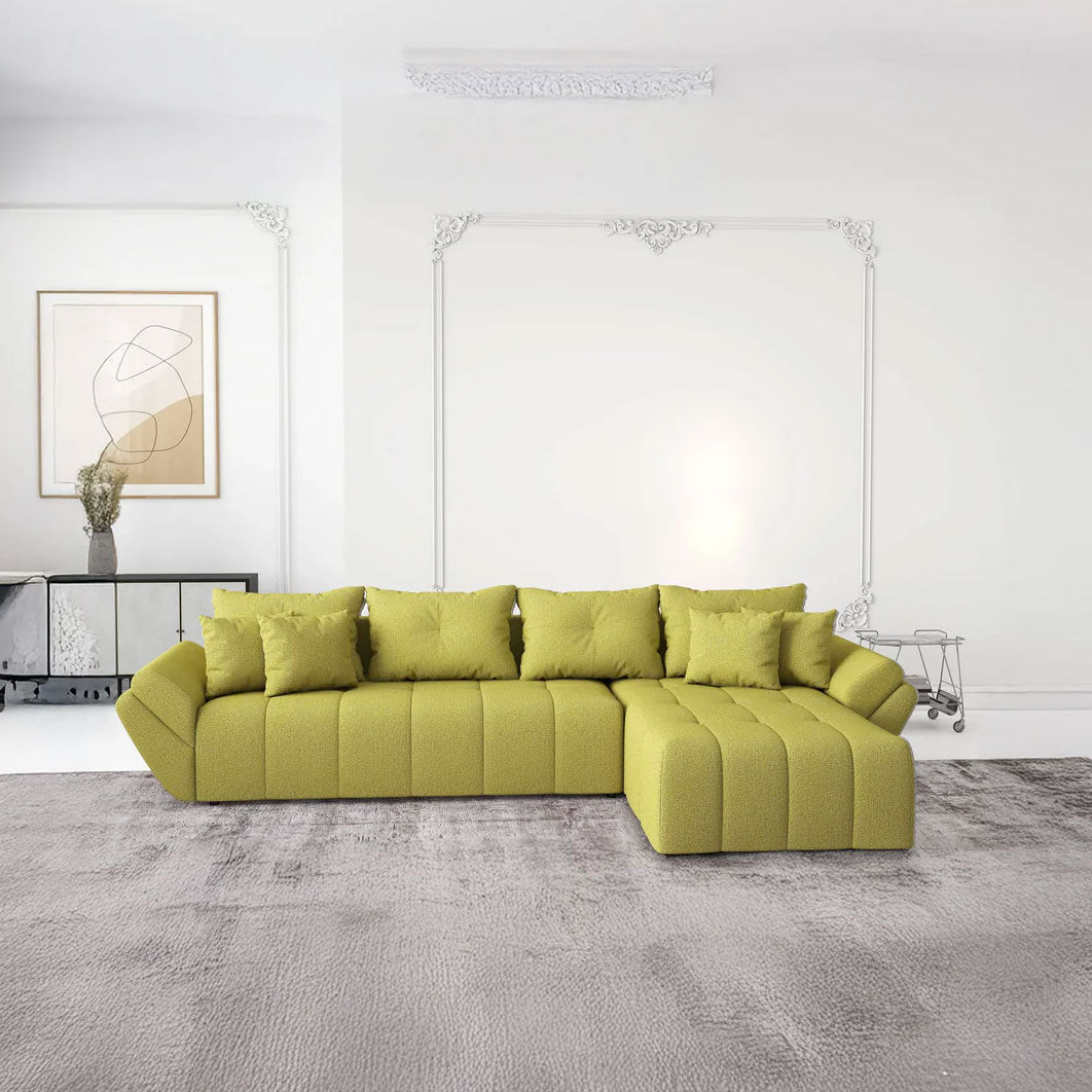 Colțar extensibil dumonde cu ladă de depozitare si sezut confortabil din spuma HR, Berlin XL Enjoy Green 350x185 cm II Fabrica