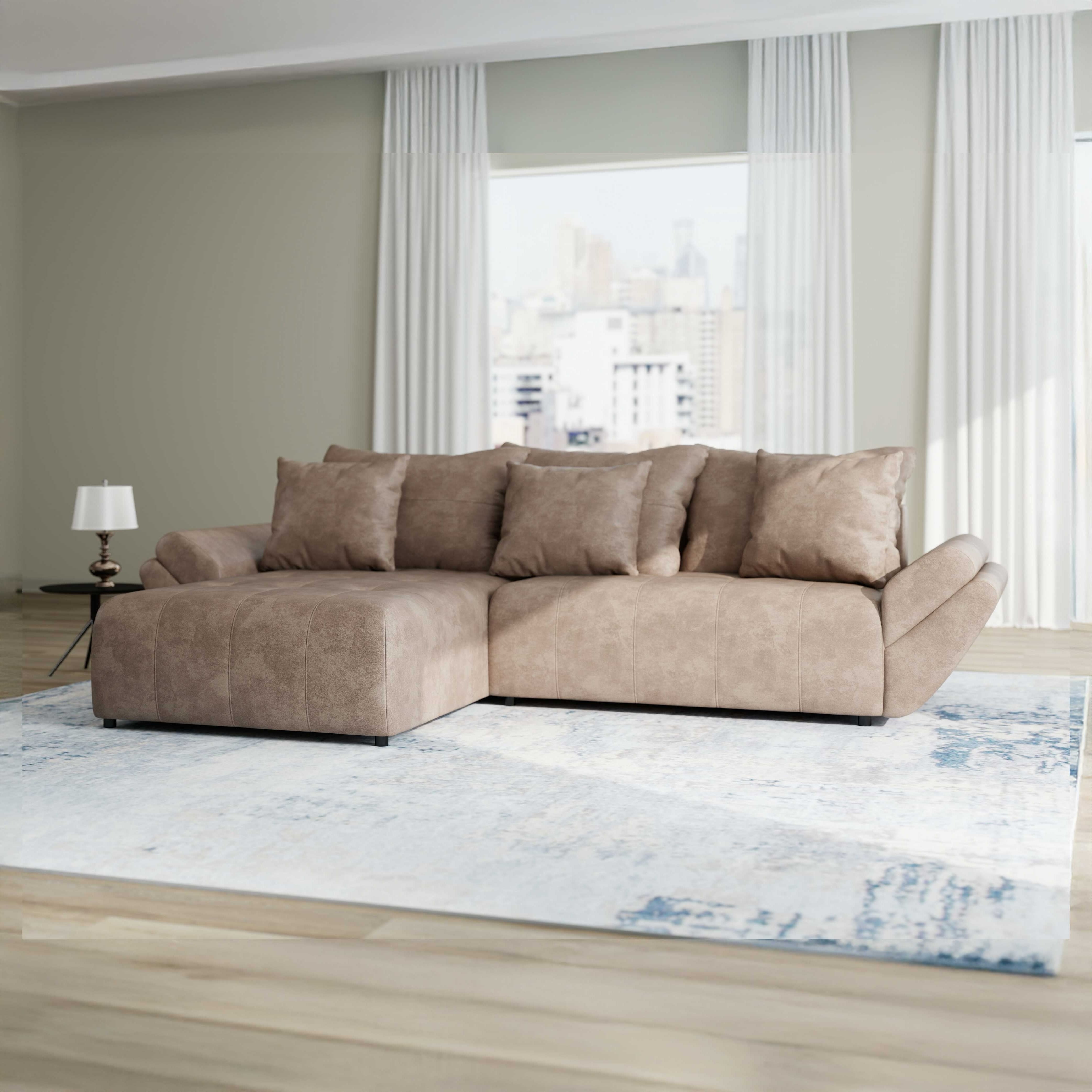 Colțar extensibil dumonde cu ladă de depozitare si sezut confortabil din spuma HR, Berlin Tobago Maro280x185 cm