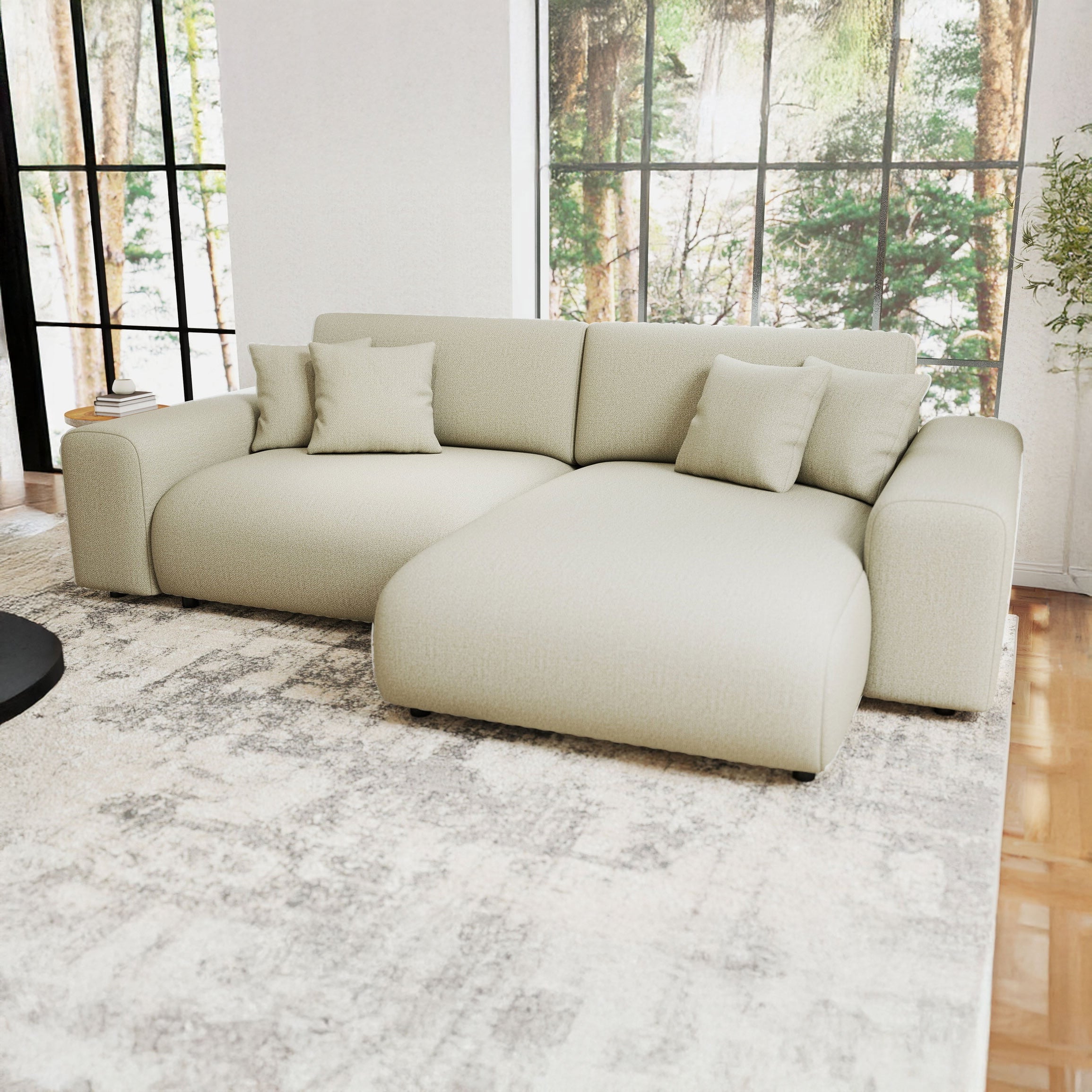 Colțar extensibil dumonde cu ladă de depozitare si sezut confortabil din spuma HR, Sarina Enjoy Bej 255x168 cm II