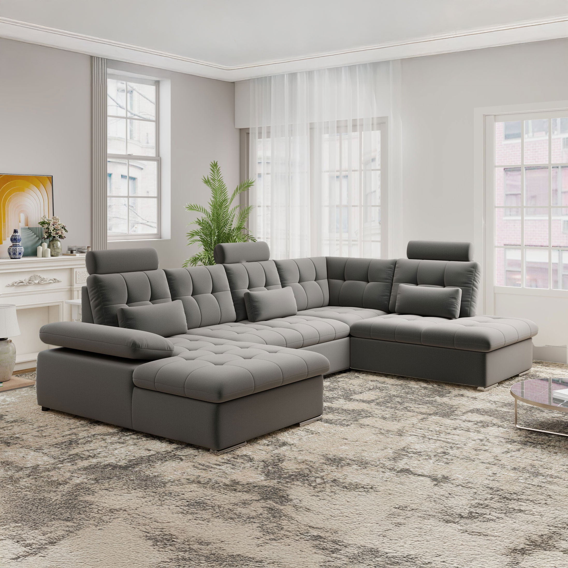 Colțar extensibil dumonde cu ladă de depozitare și șezut confortabil din spumă HR, Merkur U Royal Antracit 324x218 cm