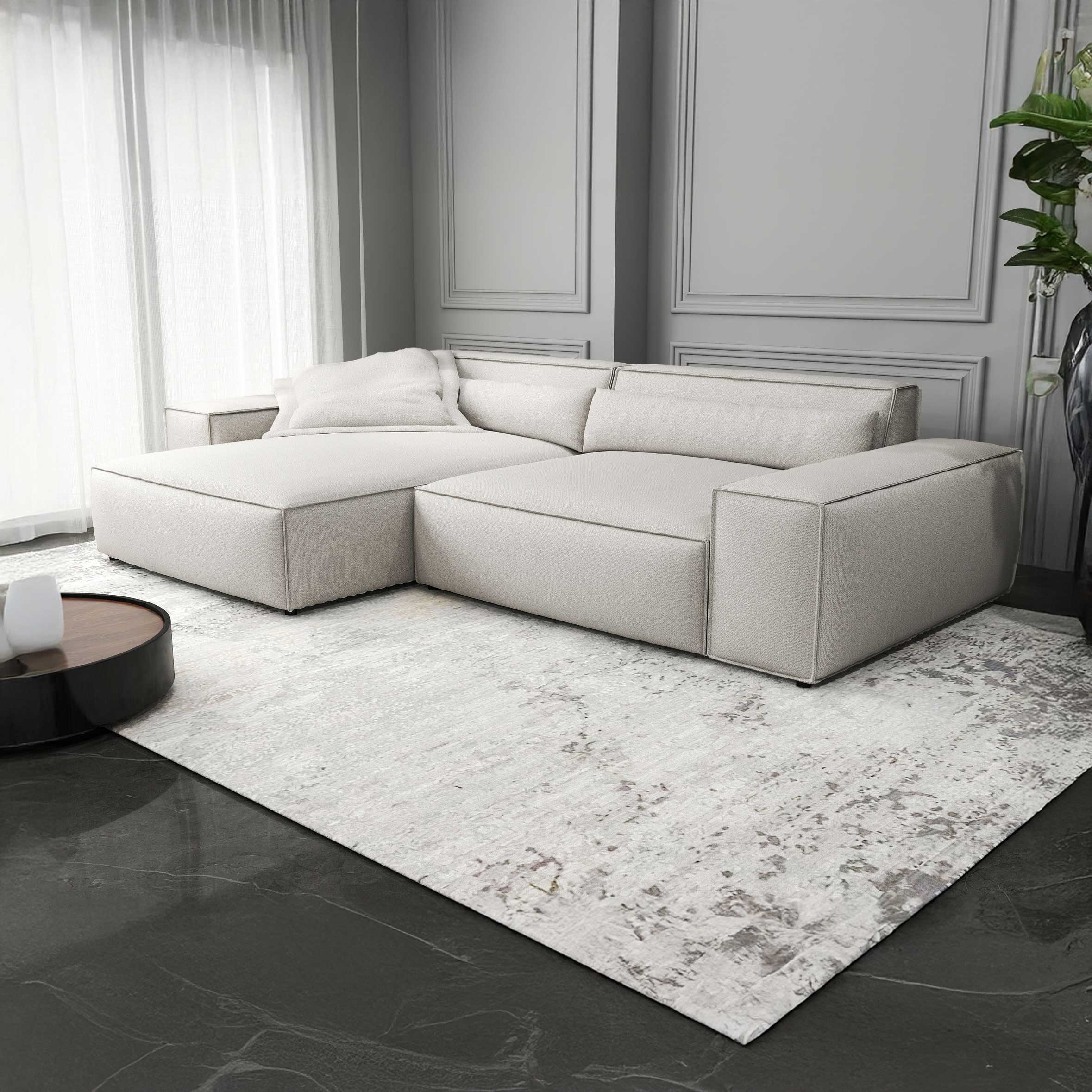 Colțar dumonde cu șezut confortabil din spumă HR, Marvelo Enjoy Bej 264x175 cm