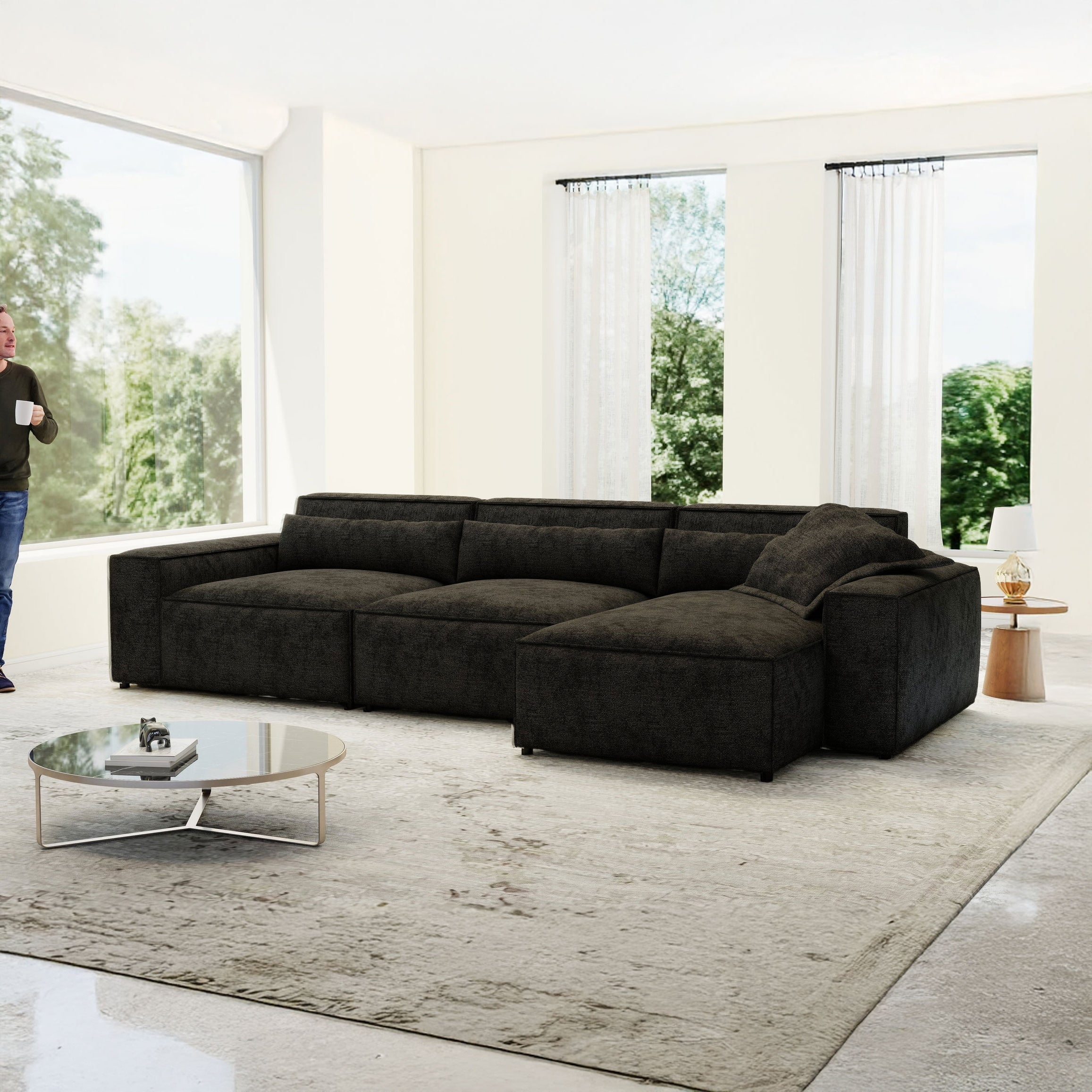 Colțar dumonde cu sezut confortabil din spuma HR, Marvelo XL Enjoy Black 366x175 cm II