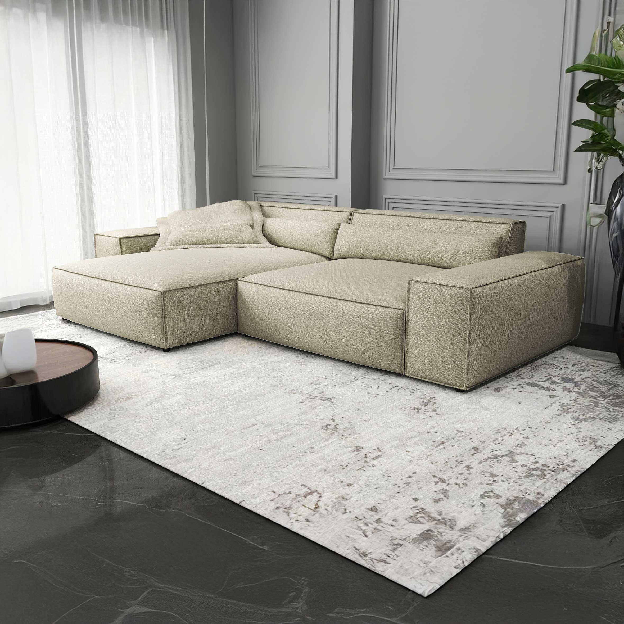 Colțar dumonde cu șezut confortabil din spumă HR, Marvelo Enjoy Bej 264x175 cm