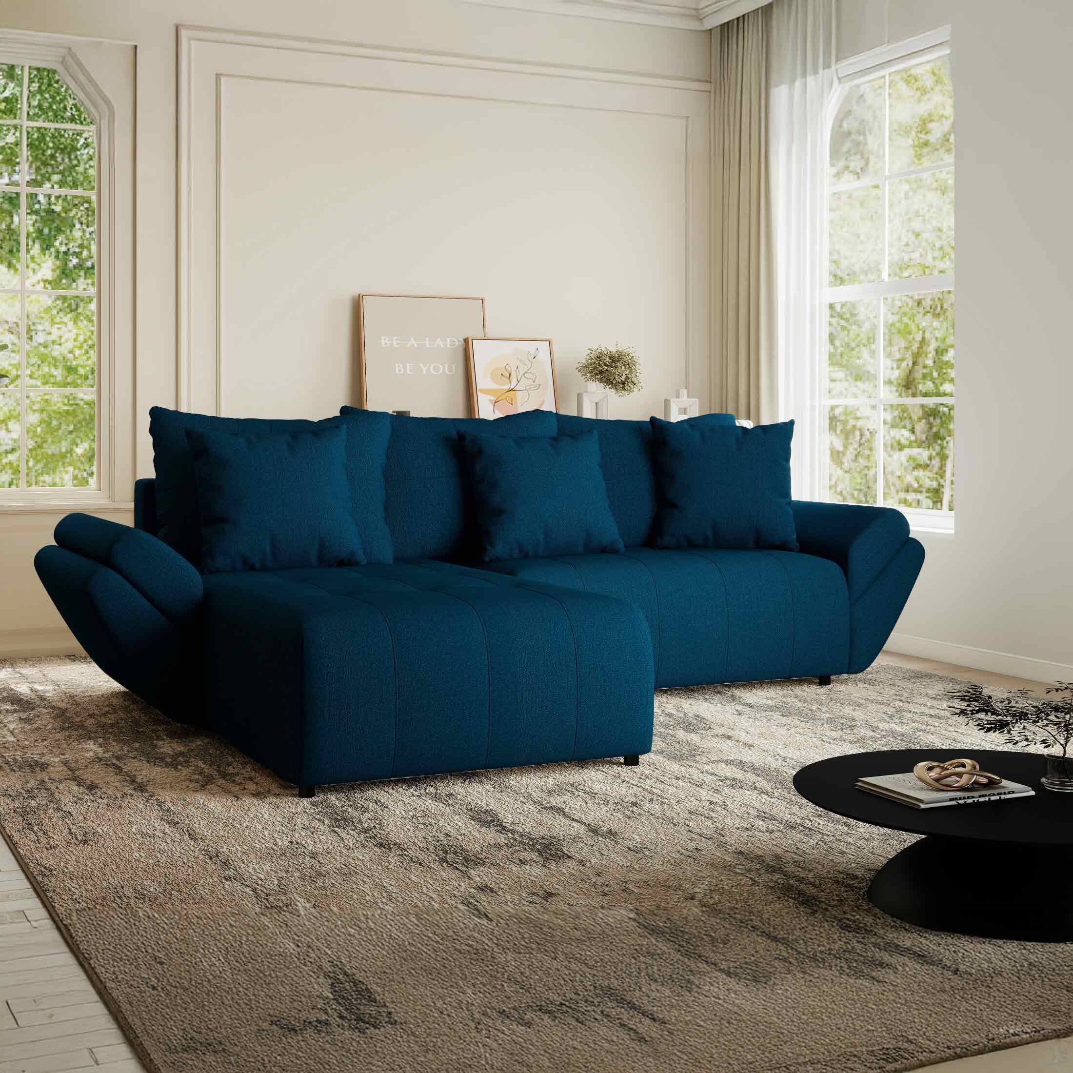 Colțar extensibil dumonde cu ladă de depozitare si sezut confortabil din spuma HR, Berlin Enjoy Verde Petrol 280x185 cm