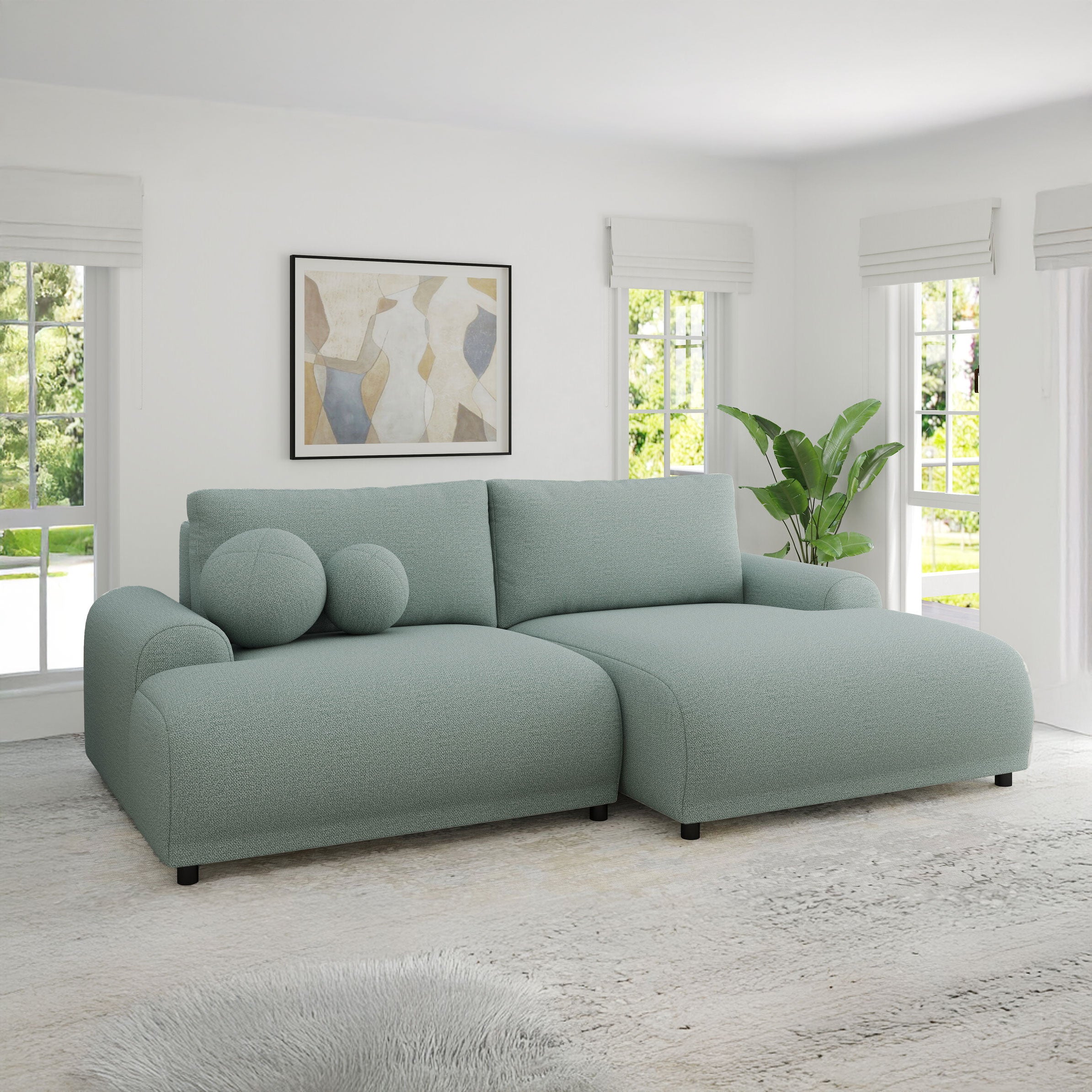 Colțar extensibil dumonde cu ladă de depozitare și șezut confortabil din spumă HR, Carlo Enjoy Verde Mint 240x145 cm II