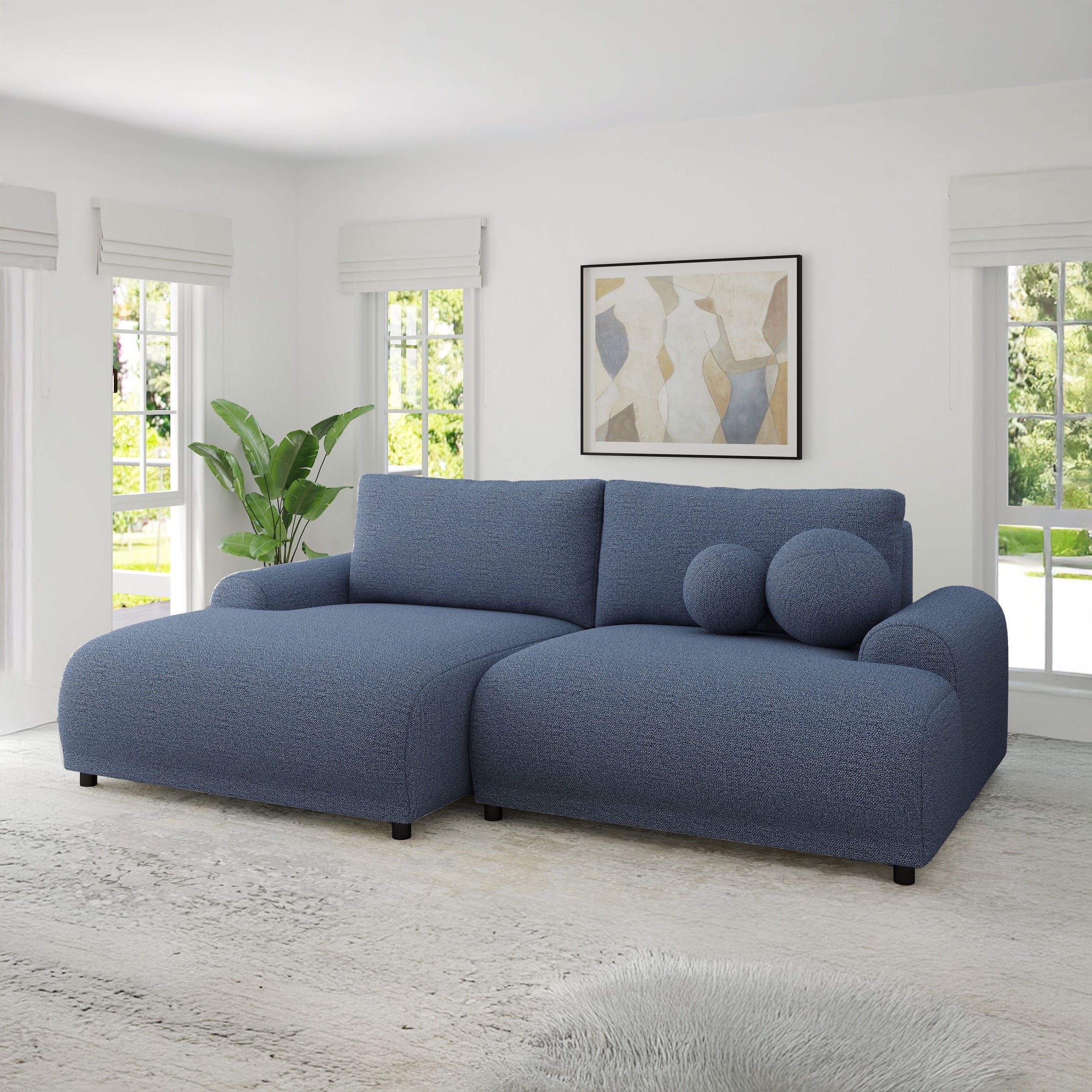 Colțar extensibil dumonde cu ladă de depozitare și șezut confortabil din spumă HR, Carlo Enjoy Albastru 240x145 cm