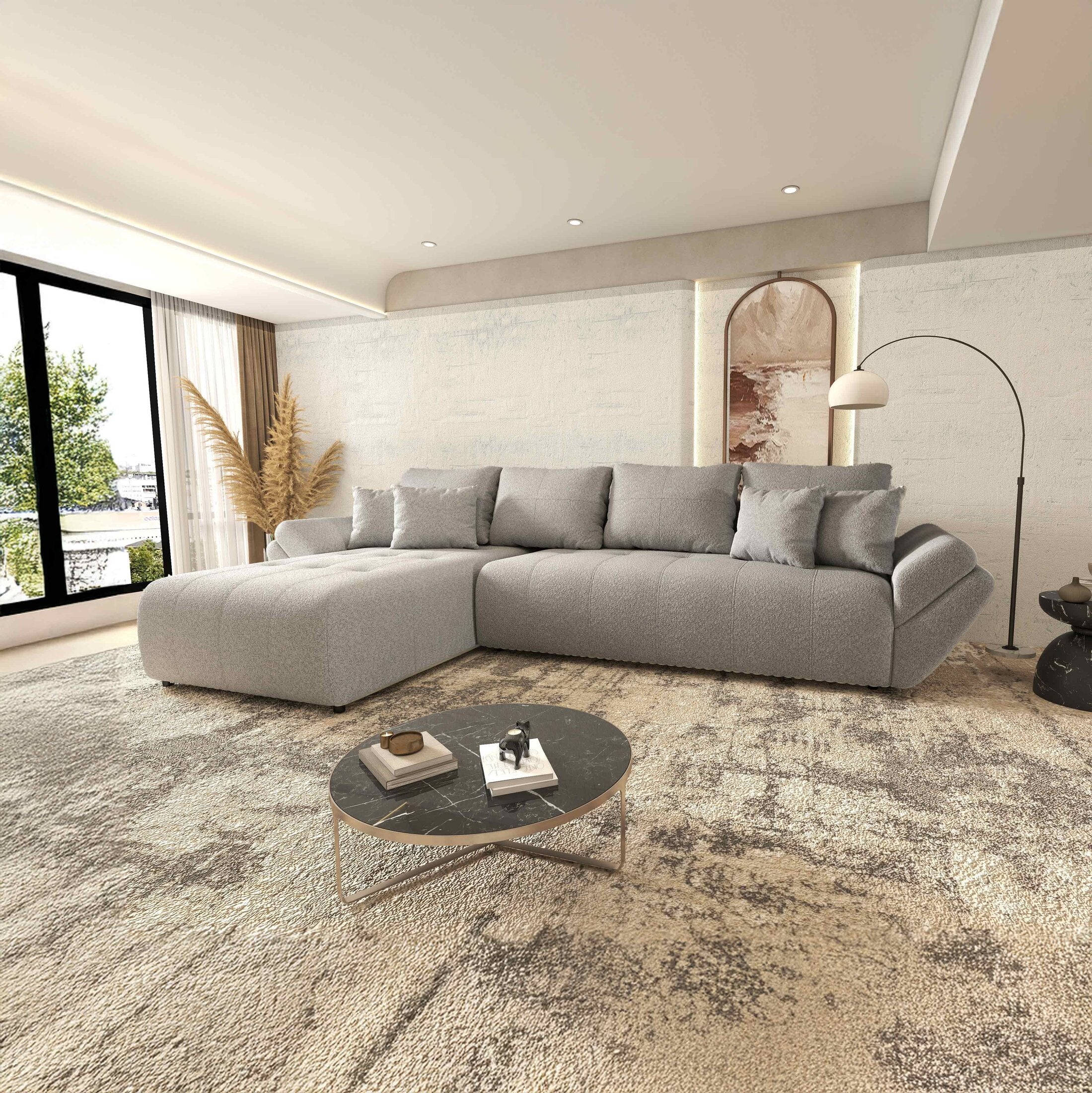 Colțar extensibil dumonde cu ladă de depozitare si sezut confortabil din spuma HR, Berlin XL Euphoria Dove 350x185 cm