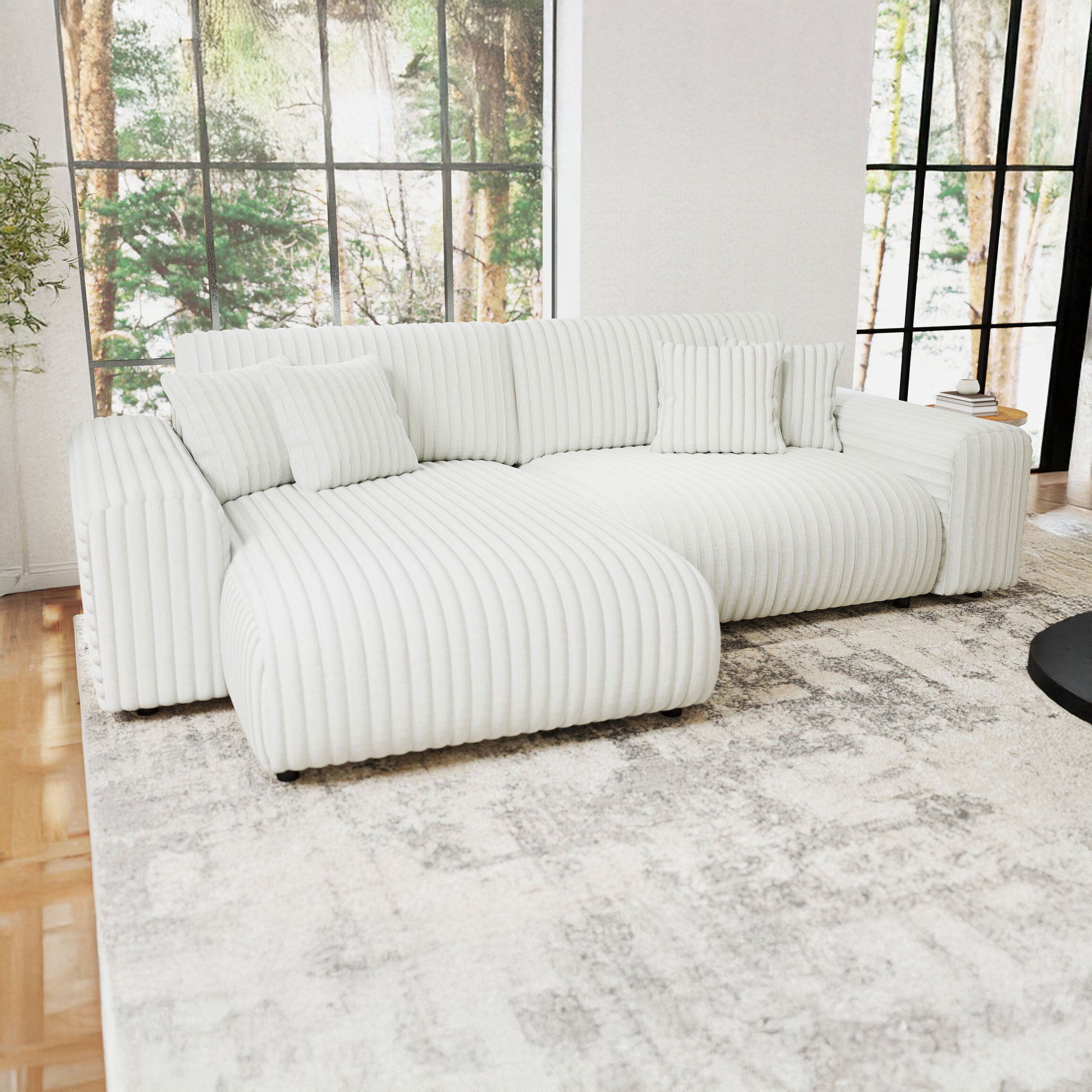 Colțar extensibil dumonde cu ladă de depozitare si sezut confortabil din spuma HR, Sarina Ambience Alb 255x168 cm