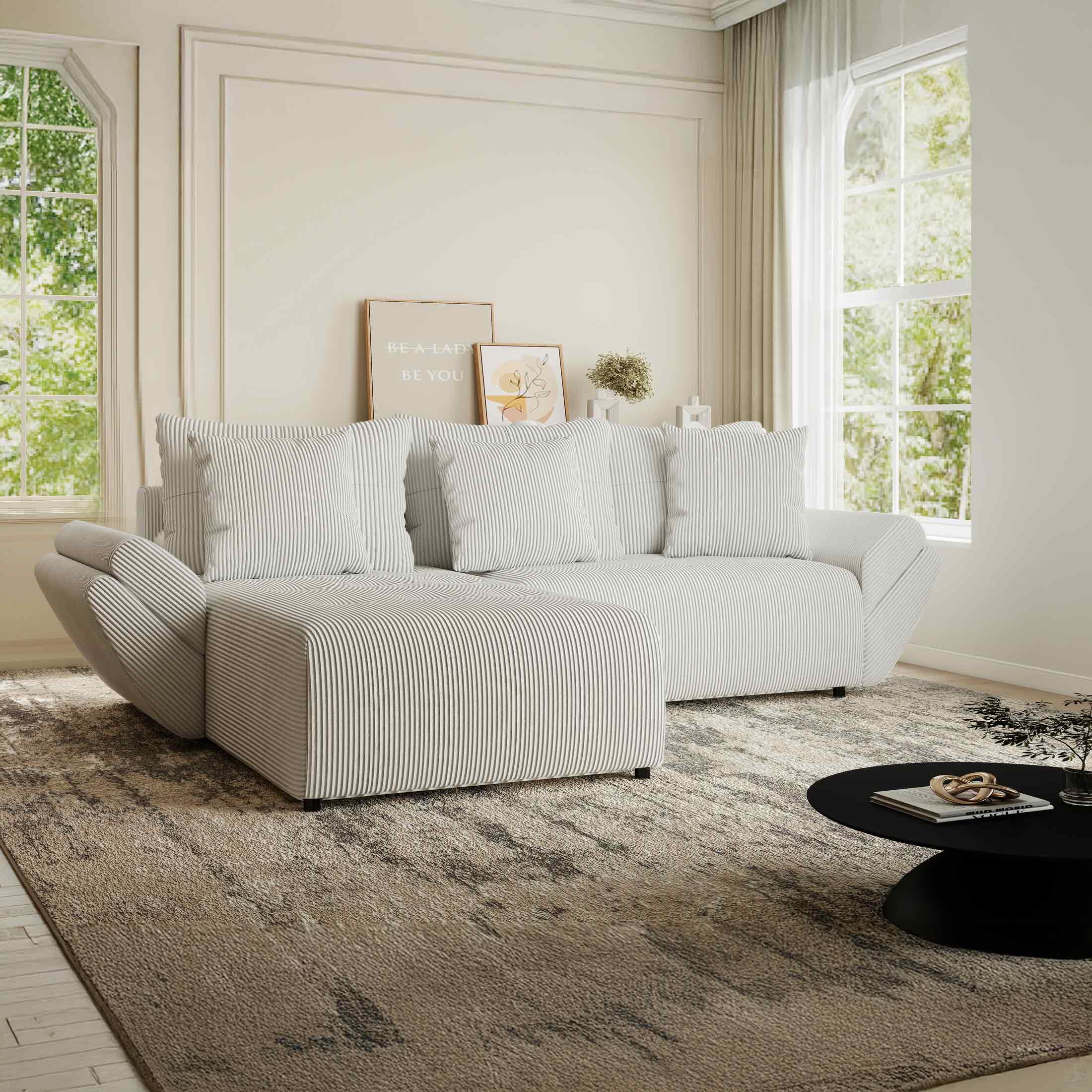 Colțar extensibil dumonde cu ladă de depozitare si sezut confortabil din spuma HR, Berlin Zoom Gri 280x185 cm