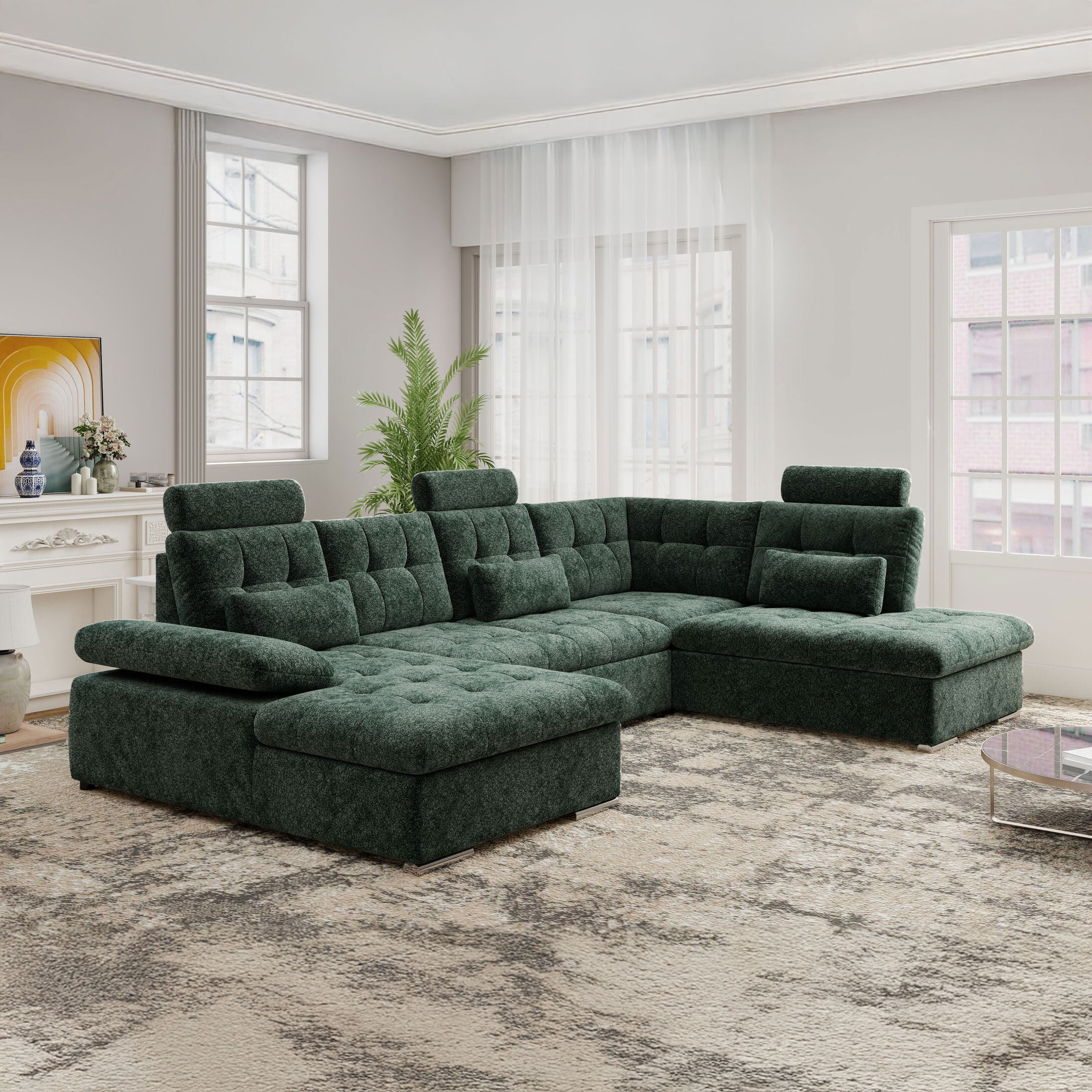 Colțar extensibil dumonde cu ladă de depozitare și șezut confortabil din spumă HR, Merkur U Euphoria Verde 324x218 cm