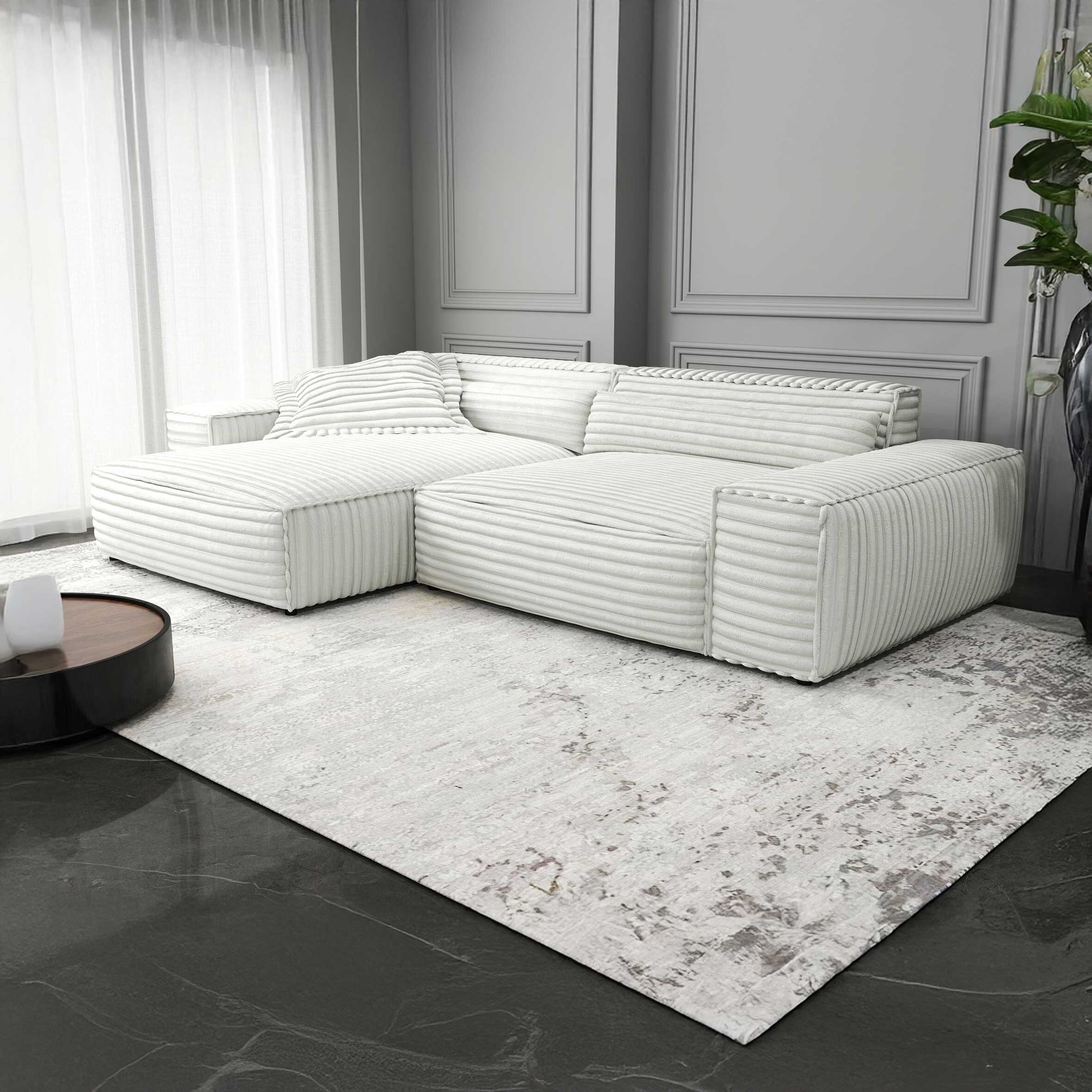 Colțar dumonde cu șezut confortabil din spumă HR, Marvelo Ambience Alb 264x175 cm