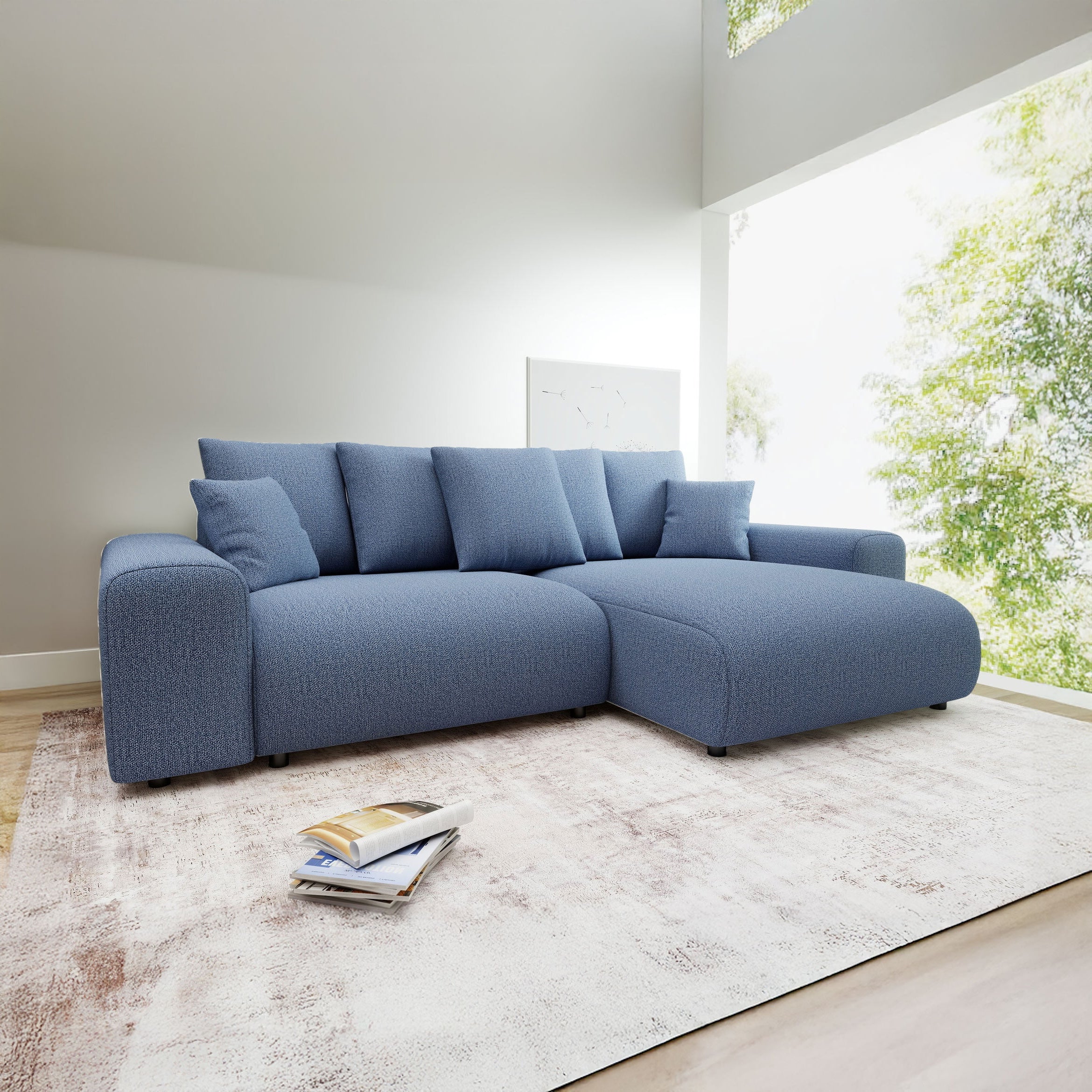 Colțar extensibil dumonde cu ladă de depozitare și șezut confortabil din spumă HR, Luma Enjoy Albastru 255x168 cm II