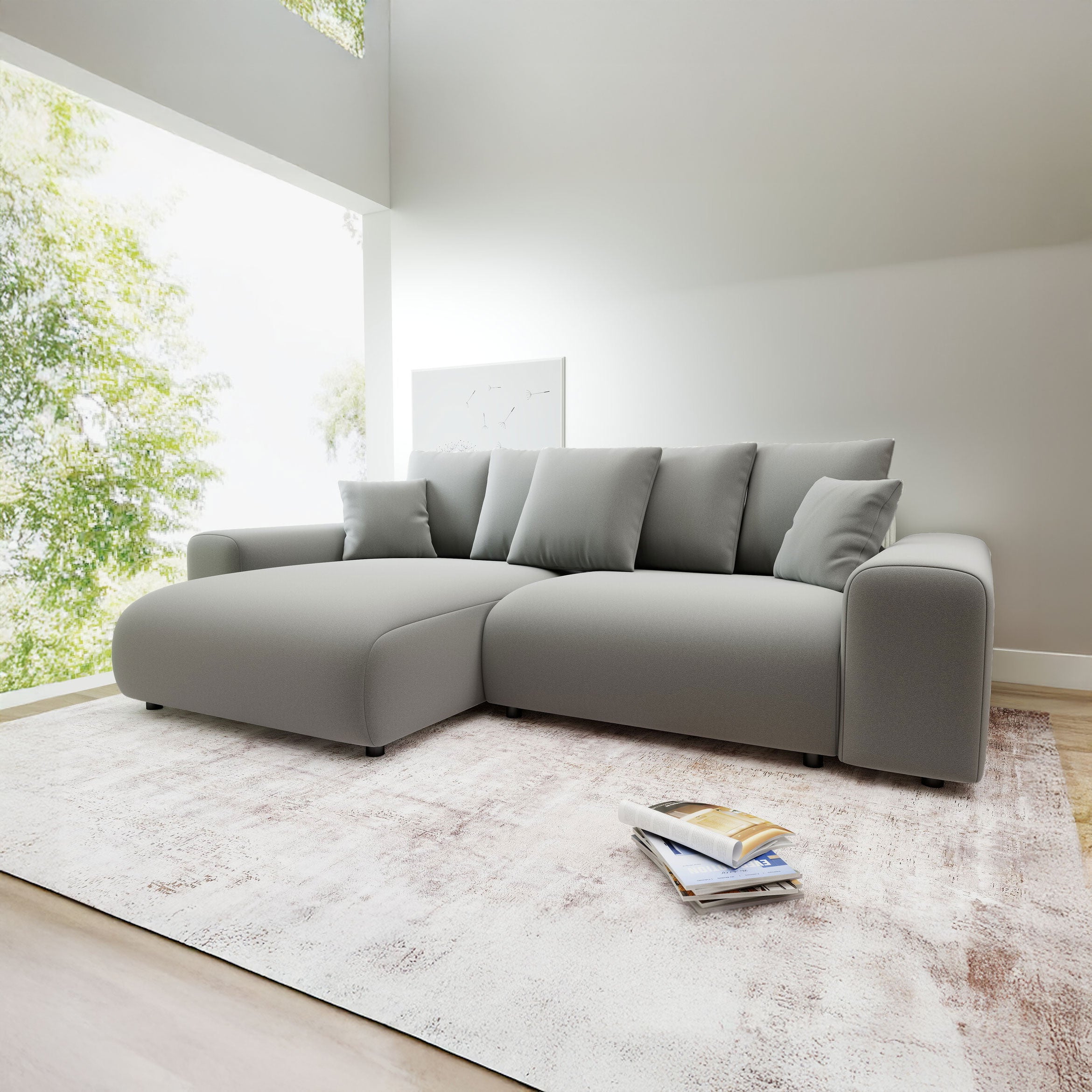 Colțar extensibil dumonde cu ladă de depozitare și șezut confortabil din spumă HR, Luma Royal Gri 255x168 cm