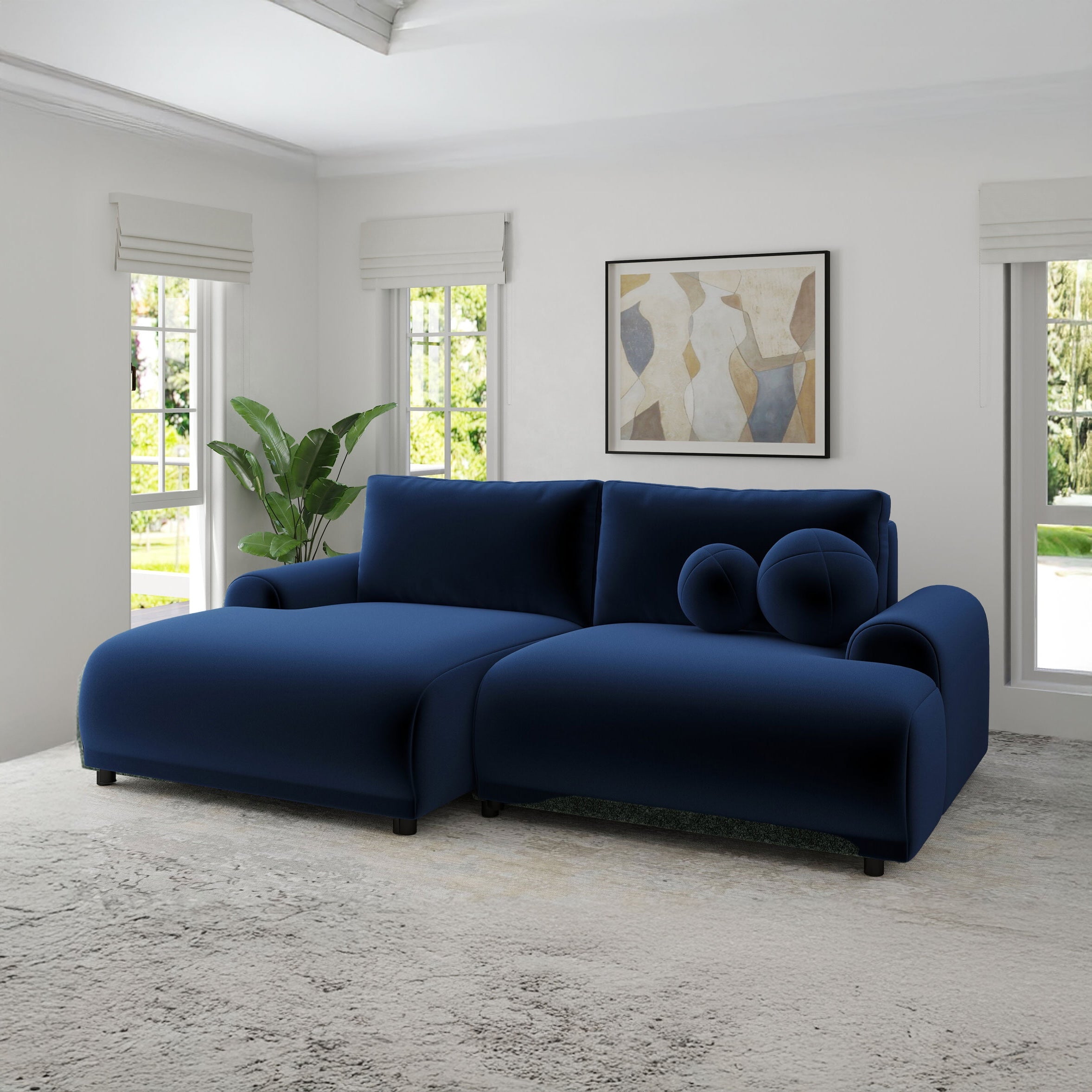 Colțar extensibil dumonde cu ladă de depozitare și șezut confortabil din spumă HR, Carlo Royal Albastru Navy 240x145 cm